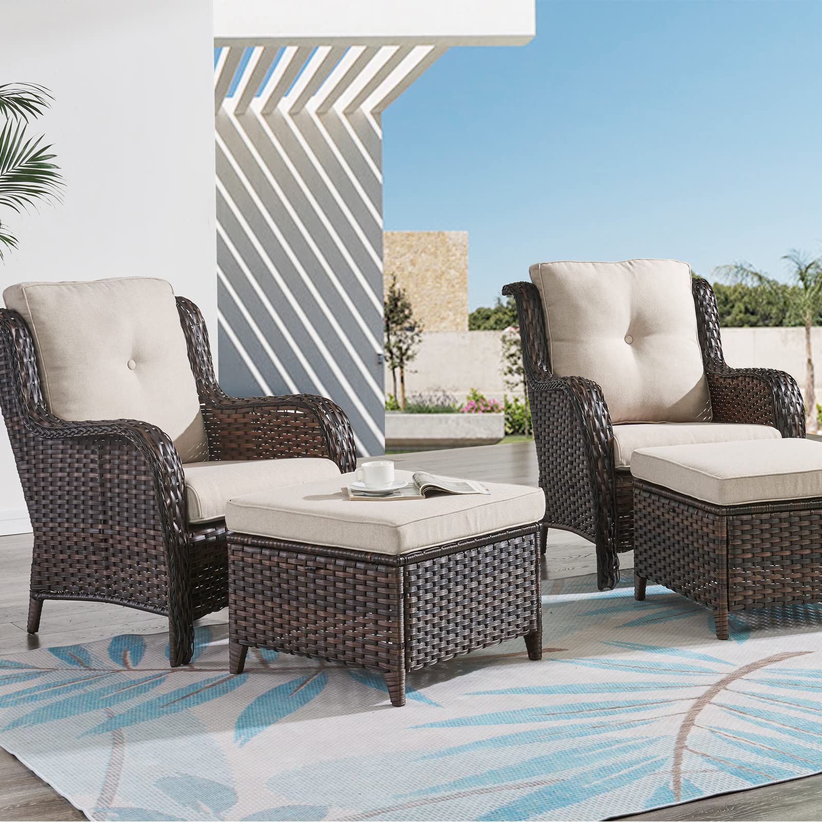 Outdoor Wicker Ottomans Set of 2