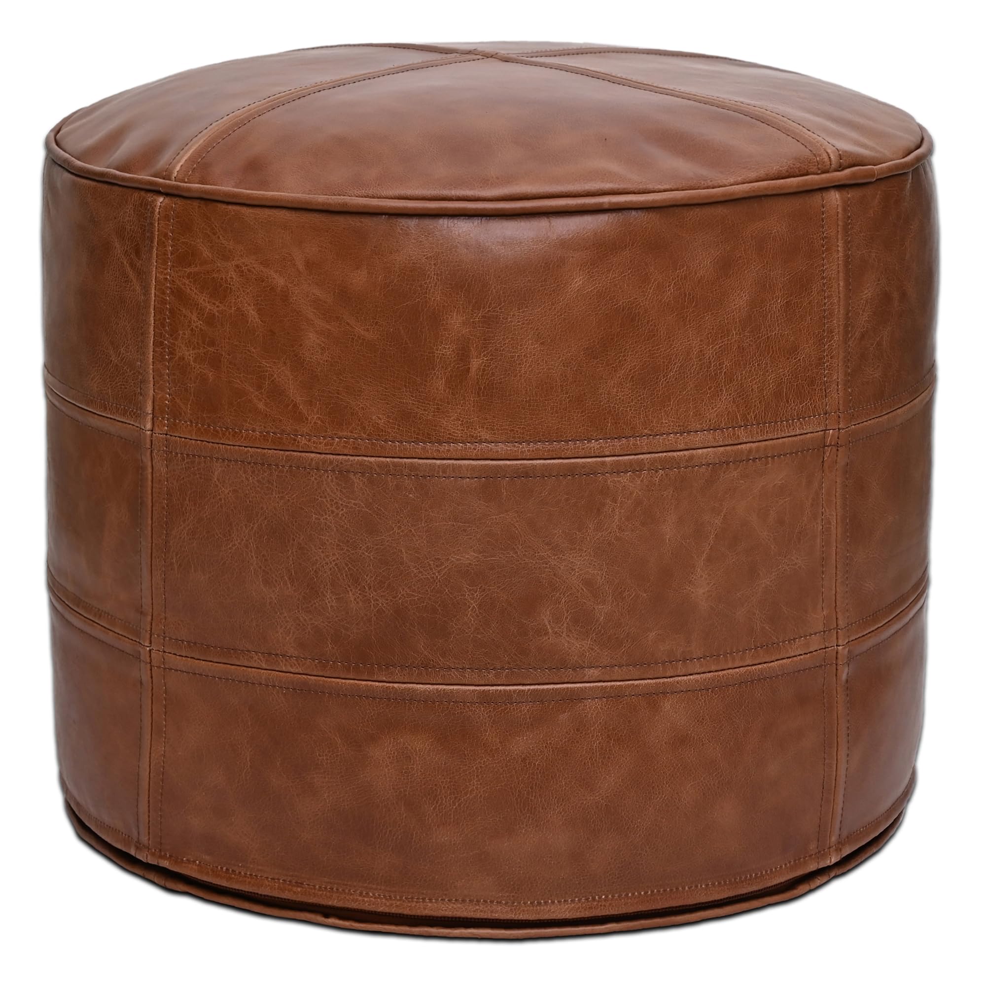 Genuine Leather Pouf Distressed Brown