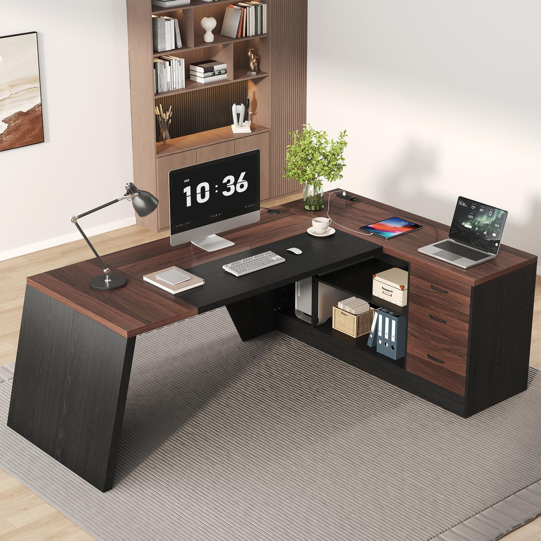 78-Inch L-Shaped Executive Desk with Power Outlet