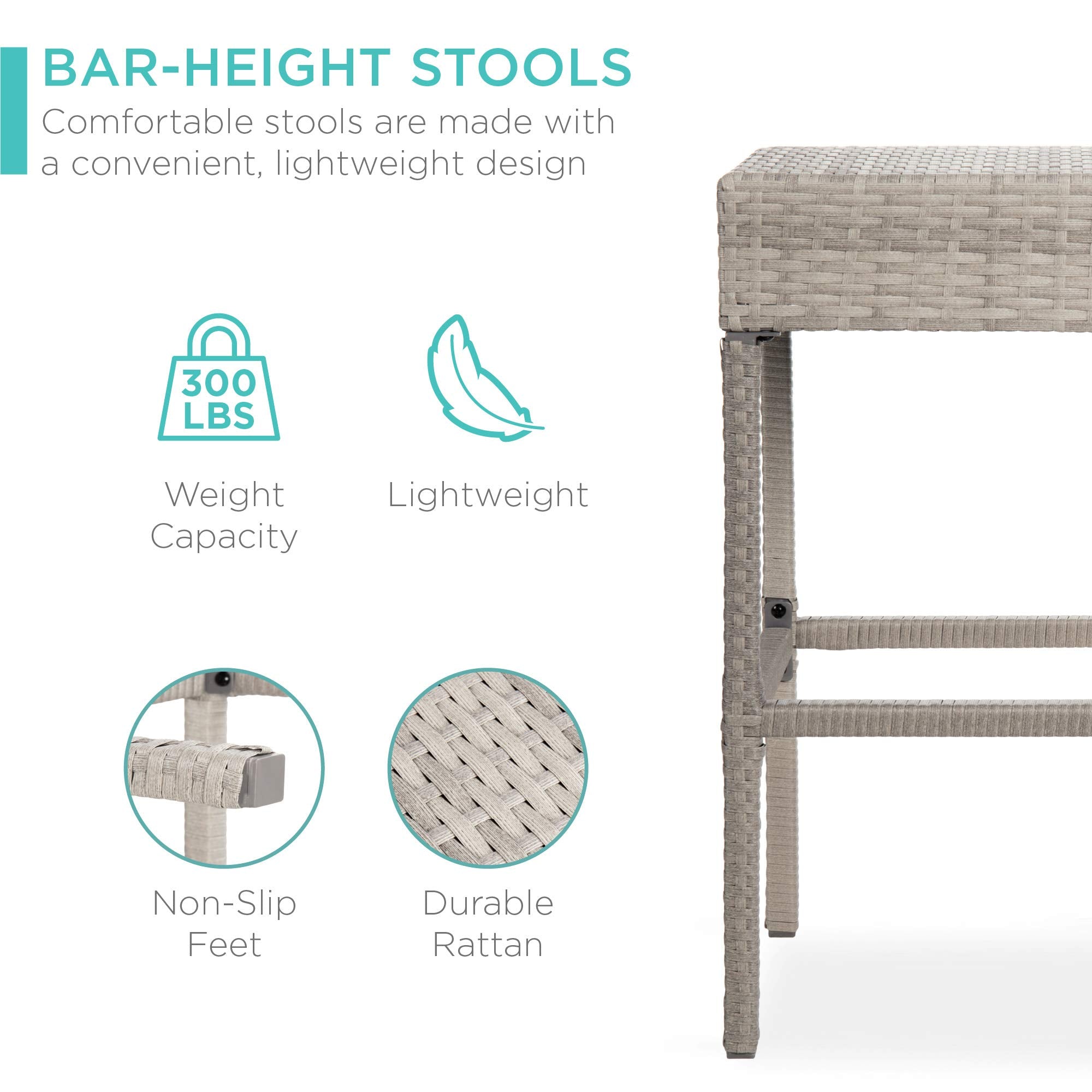5-Piece Outdoor Wicker Bar Table Set with Storage