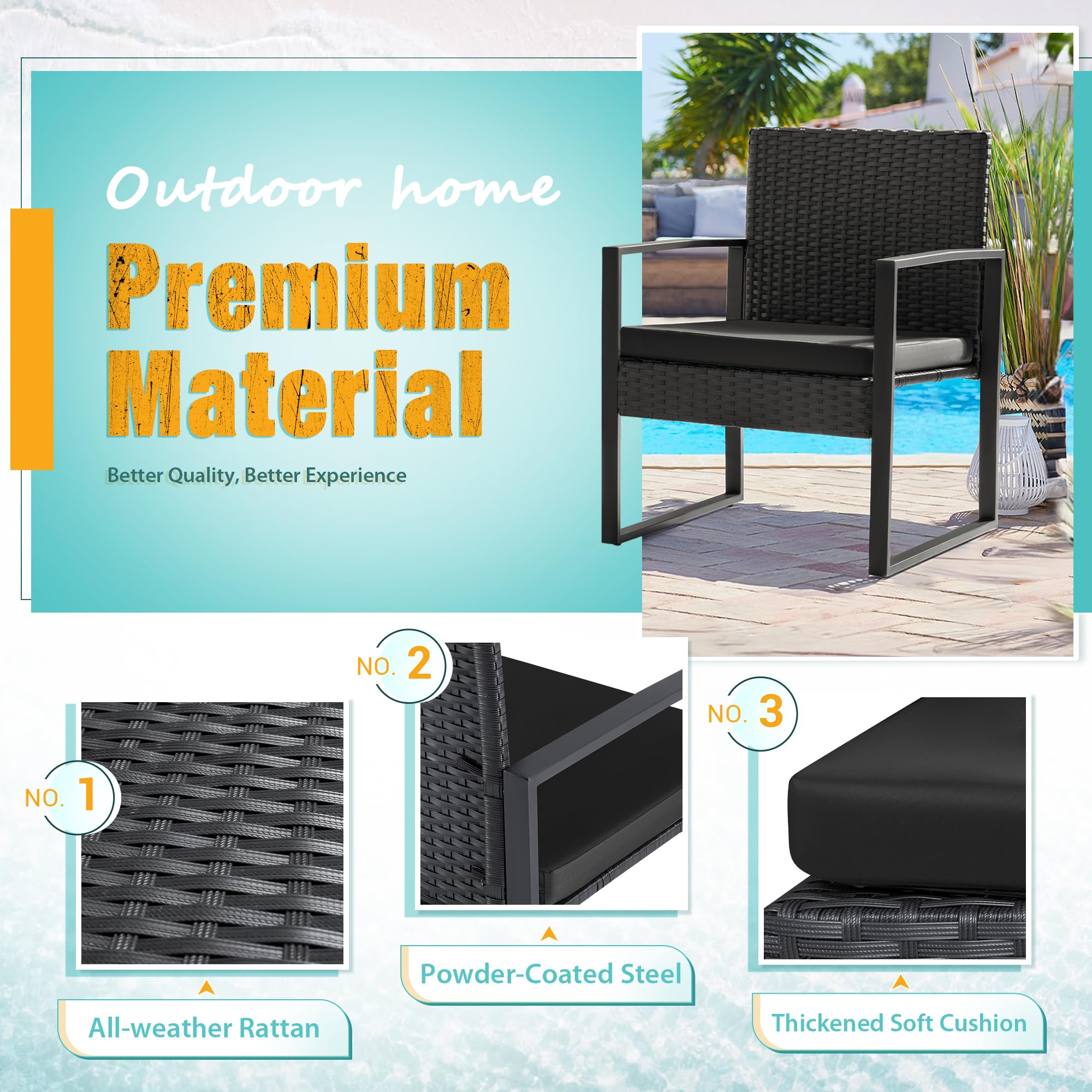 3-Piece Outdoor Patio Wicker Furniture Set with Coffee Table