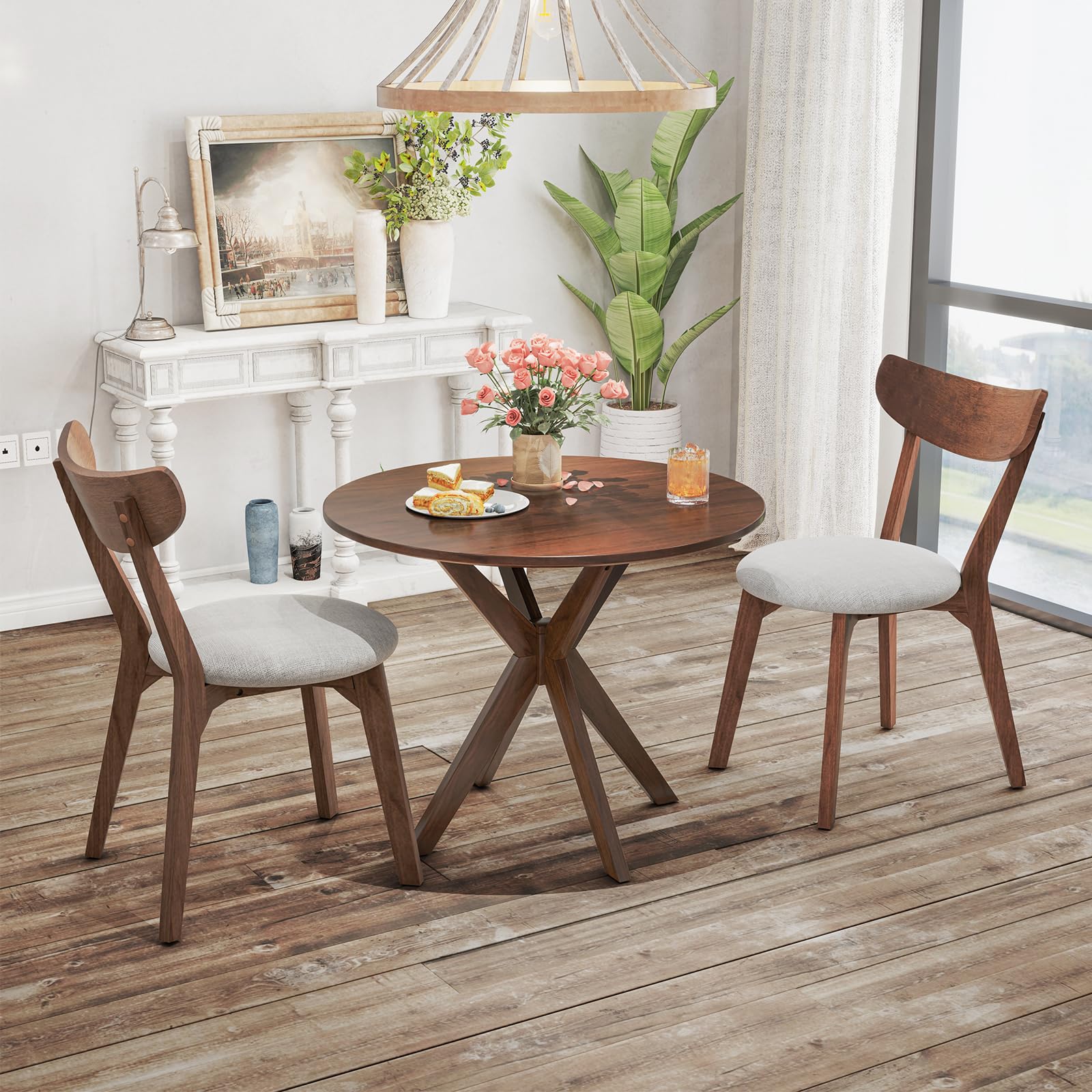 Mid-Century Modern Round Dining Table Set for 2