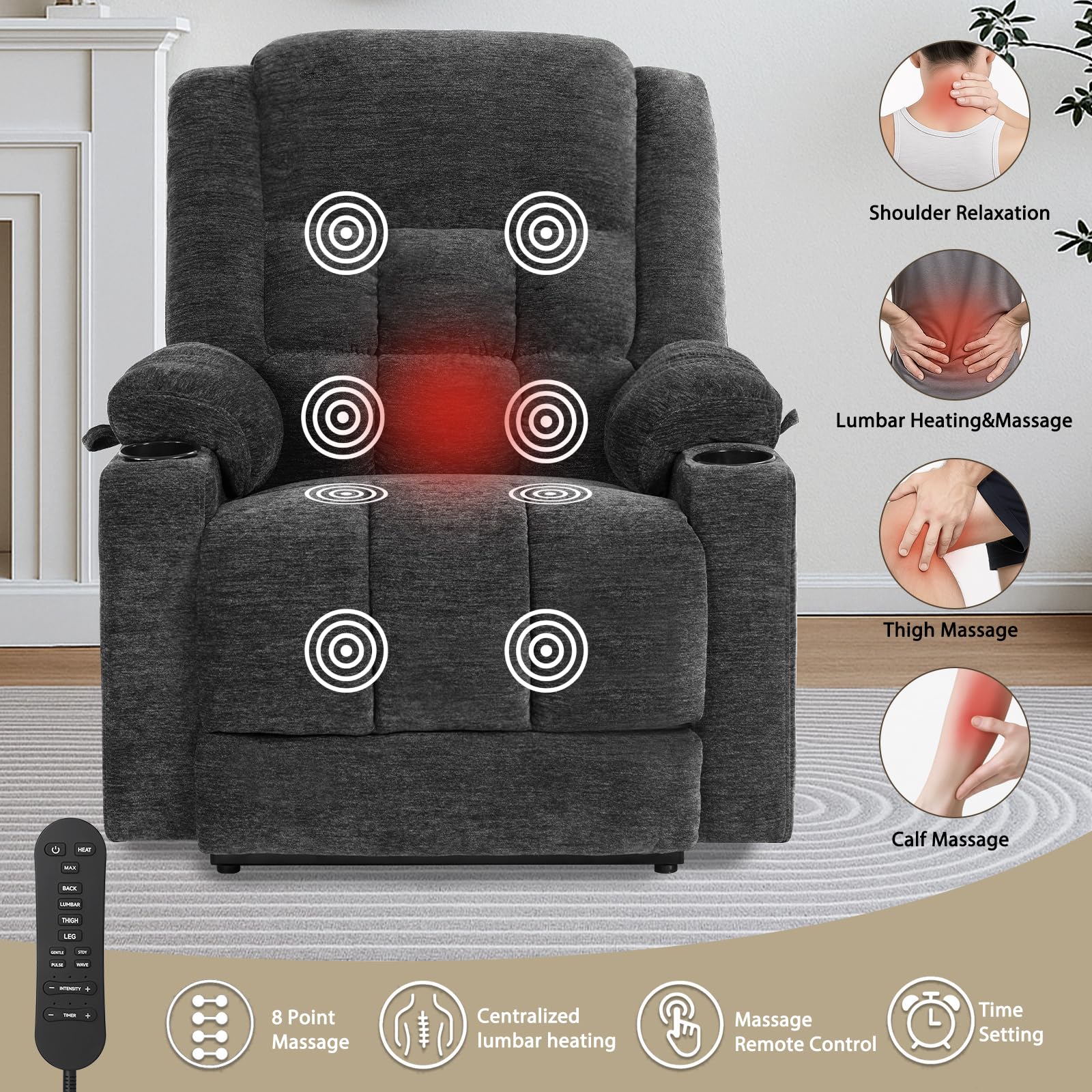 Dual Motor Power Lift Recliner with Heat and Massage