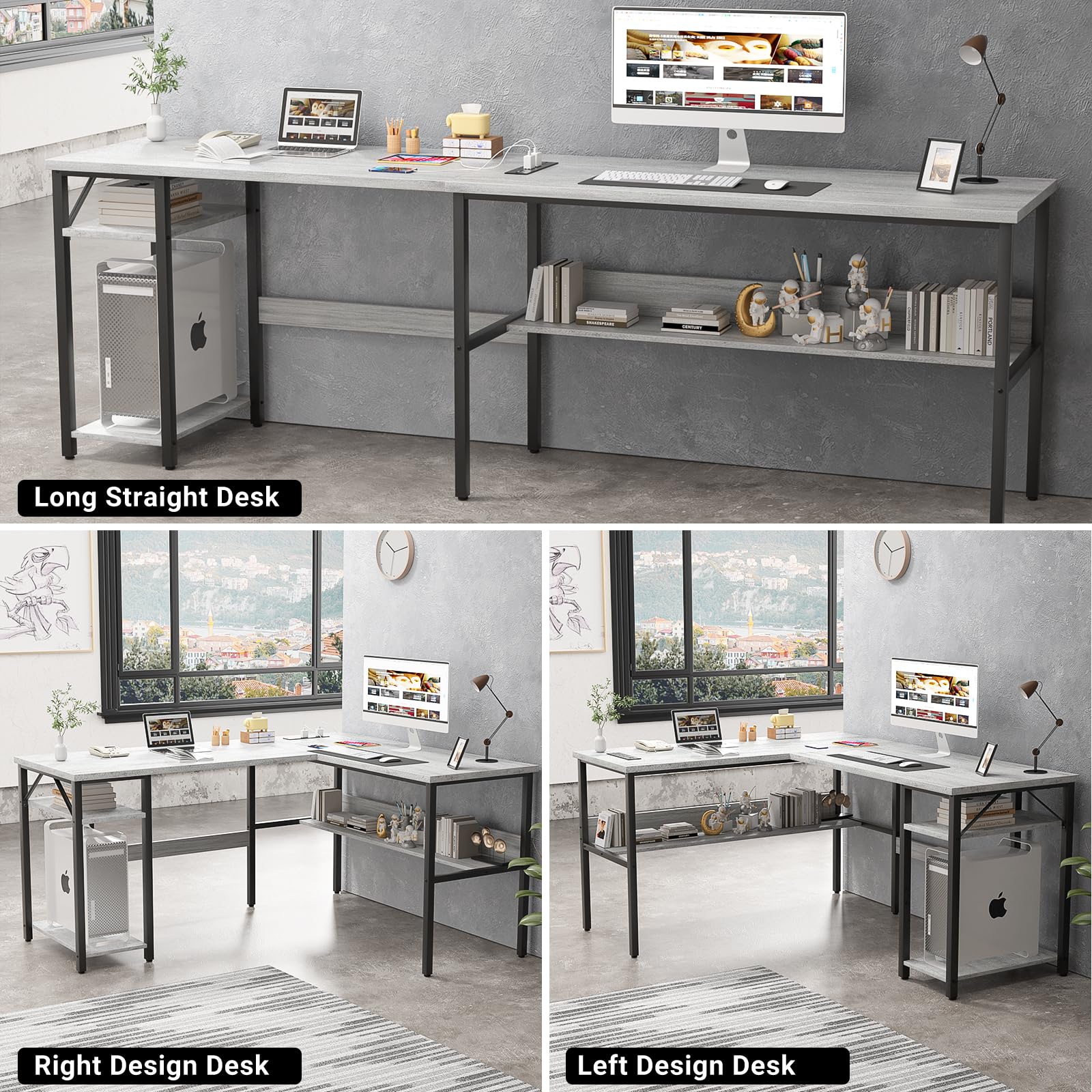 L-Shaped Computer Desk with Power Outlets and USB Ports