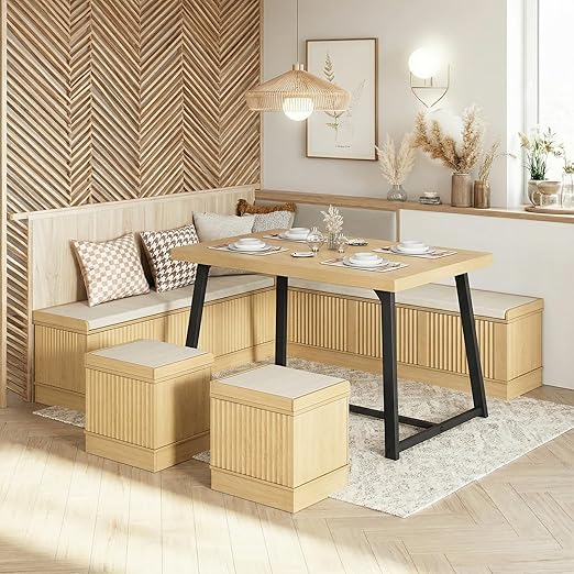 L-Shaped Corner Dining Table Set with Bench
