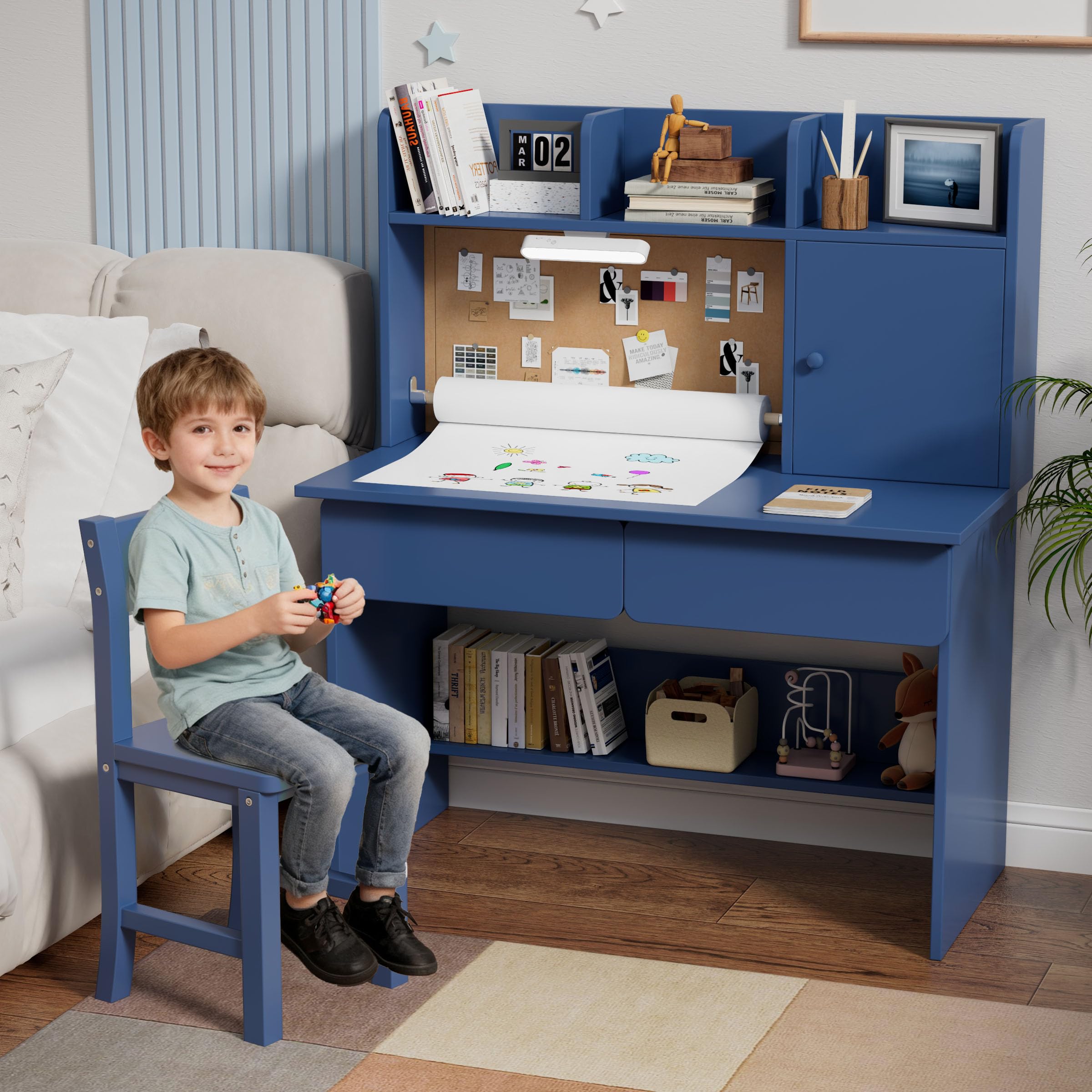 Kids Study Desk and Chair Set with LED Light