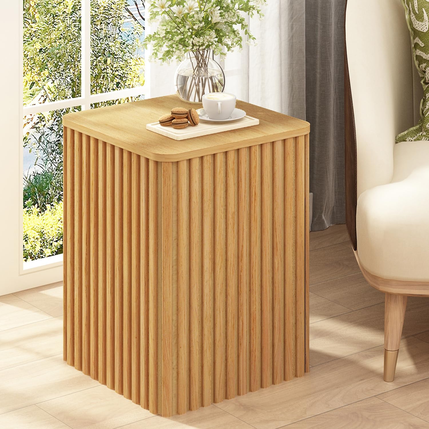 Fluted Side Table with Storage
