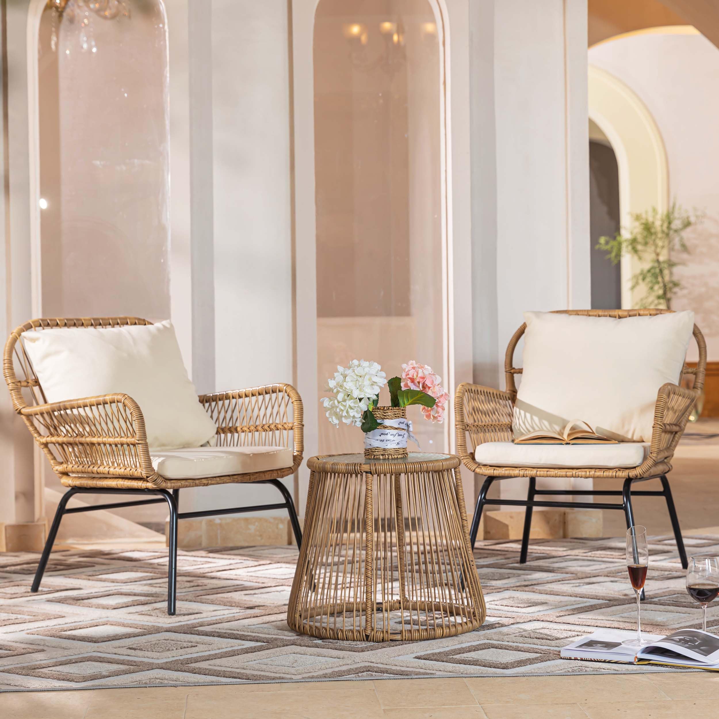 Boho L-Shaped Patio Sectional Sofa Set with Ice Bucket Table