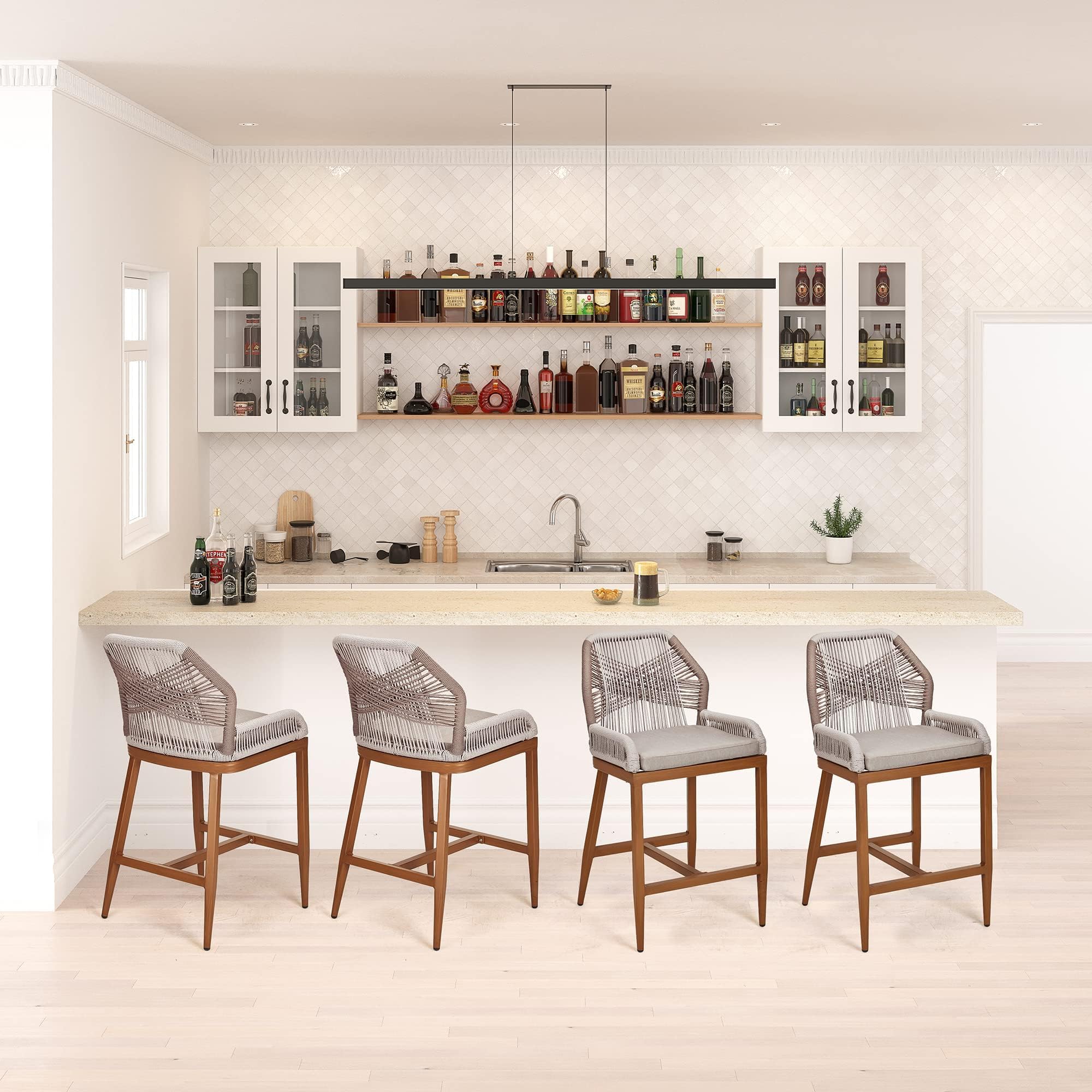 Rattan Counter Height Bar Stools Set of 4