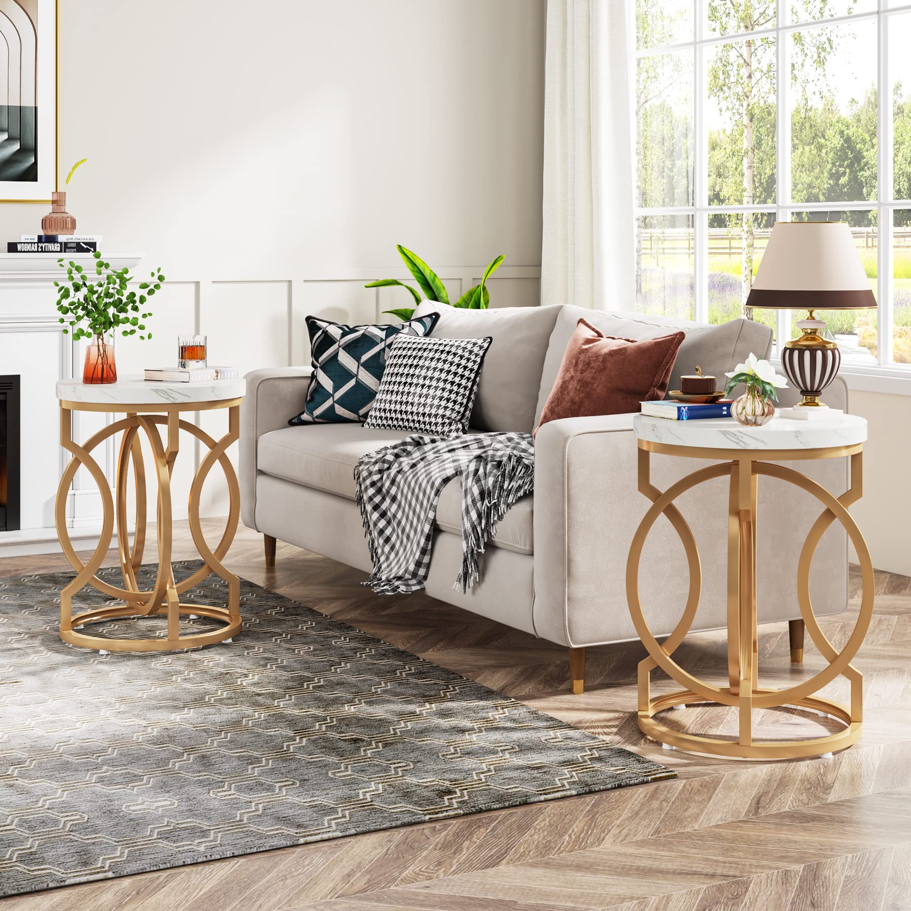 Modern Round End Table Set of 2 - 20" Gold Side Tables
