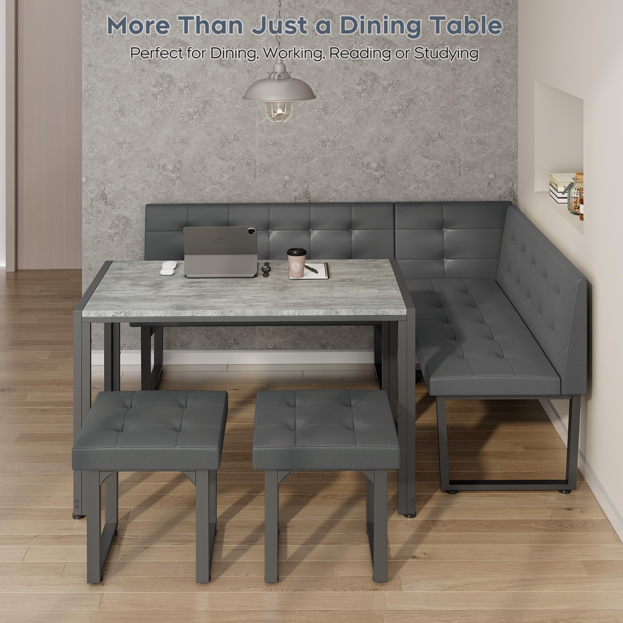 Corner Dining Table Set with Upholstered Banquette 5-Piece