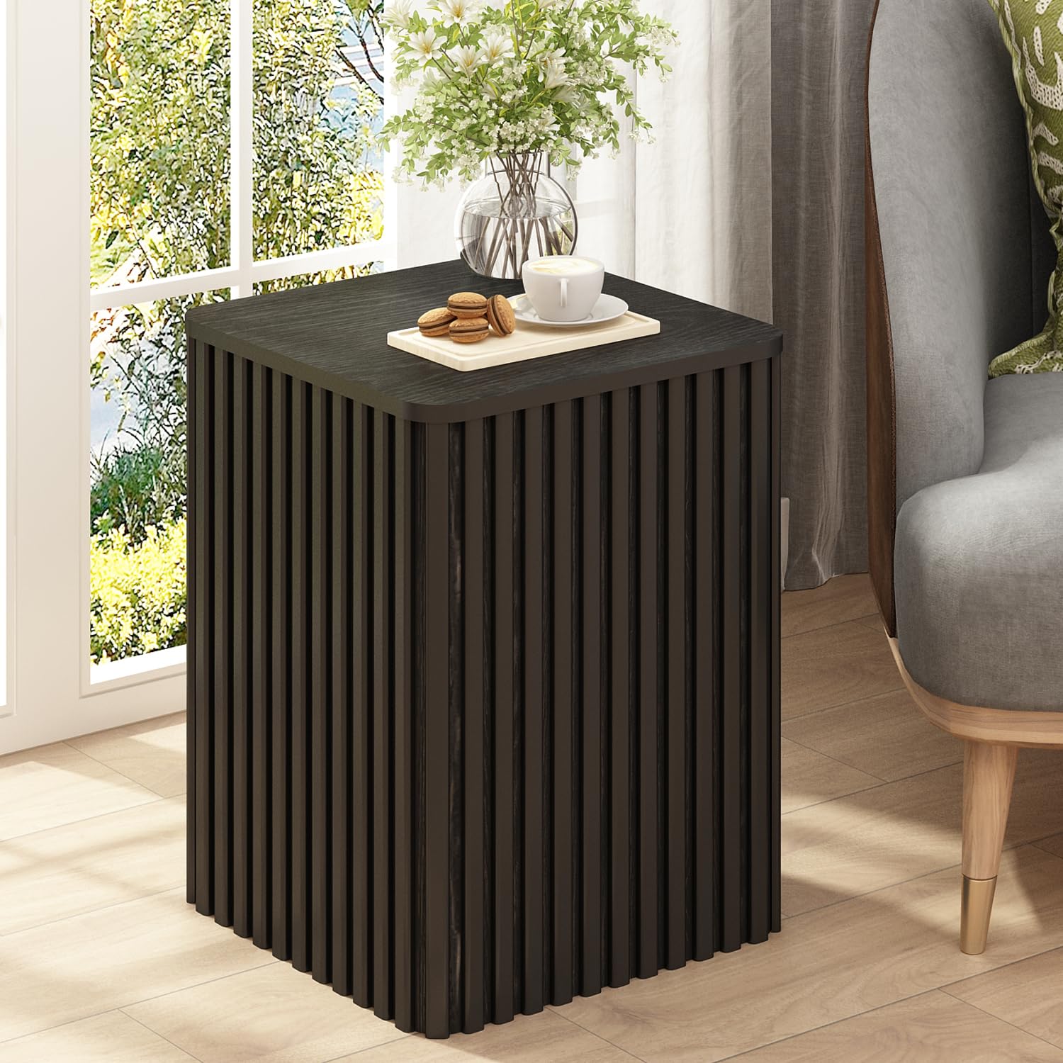 Fluted Side Table with Storage