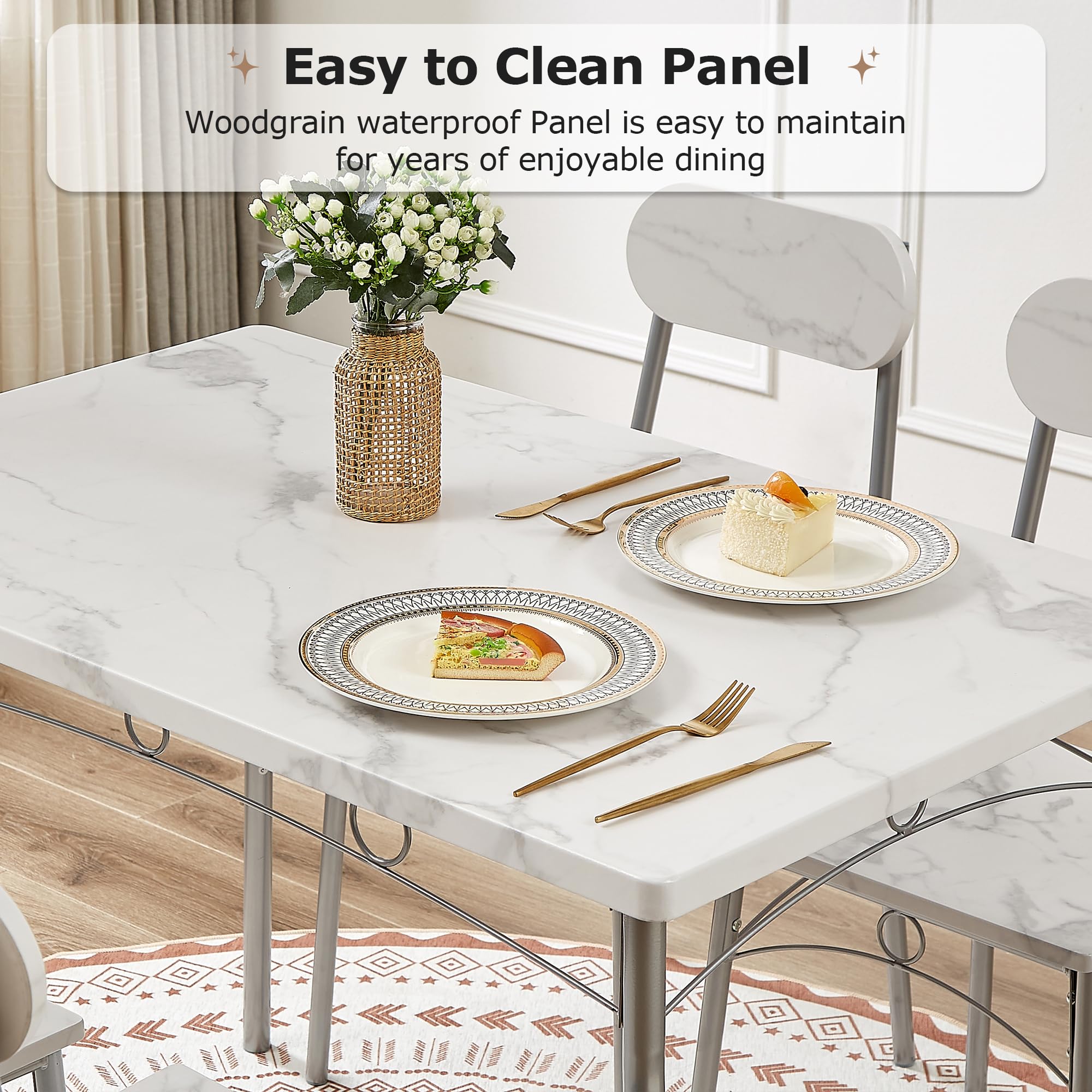 5-Piece Dining Table Set for 4 with Wooden Chairs