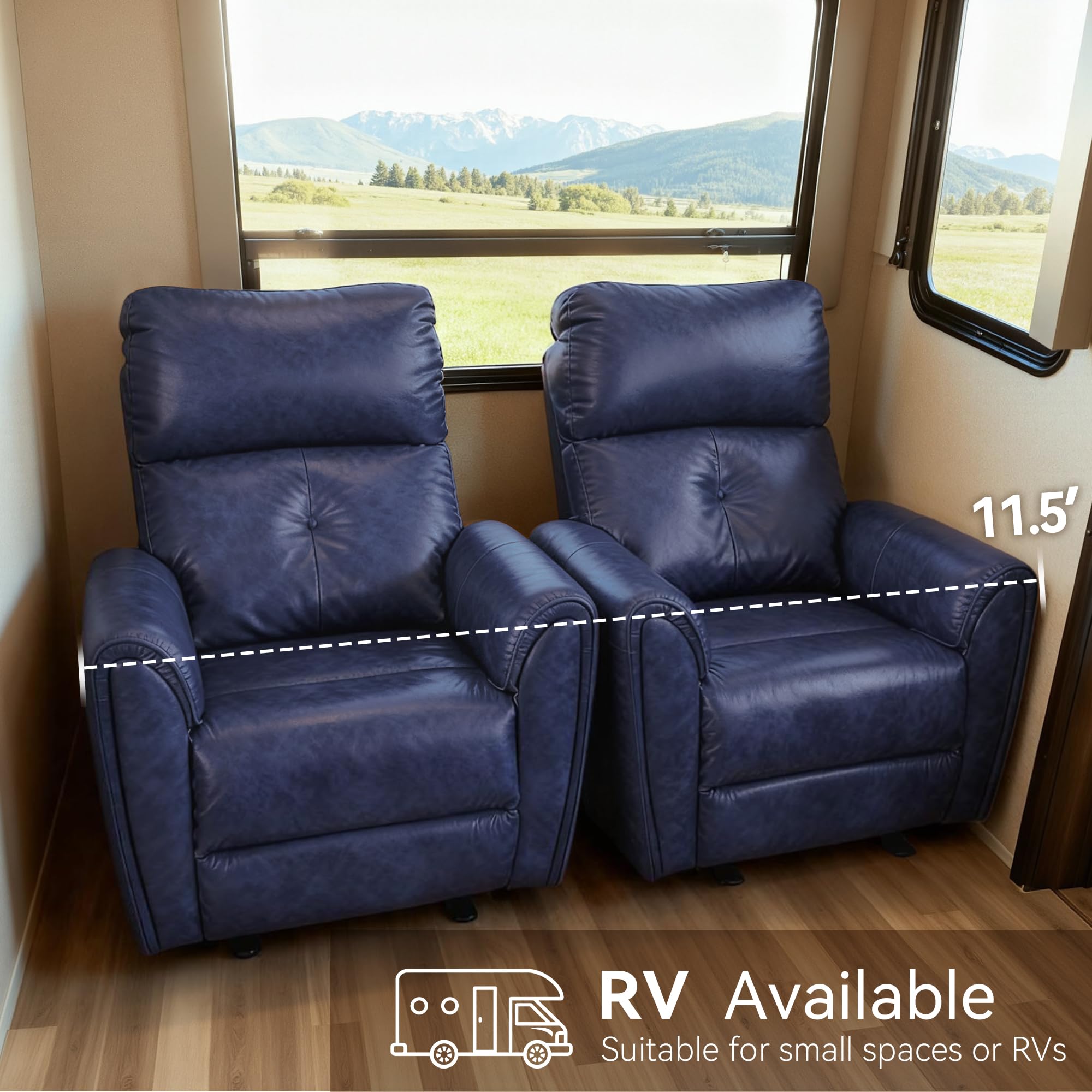 MCombo Power Small Recliners for Small Spaces, Living Room, RVs, Modern Style Zero Wall Hugger Recliners Chair with Lumbar Support, USB&Charging Ports, FSC Certified, Faux Leather PR699 (Navy Blue)