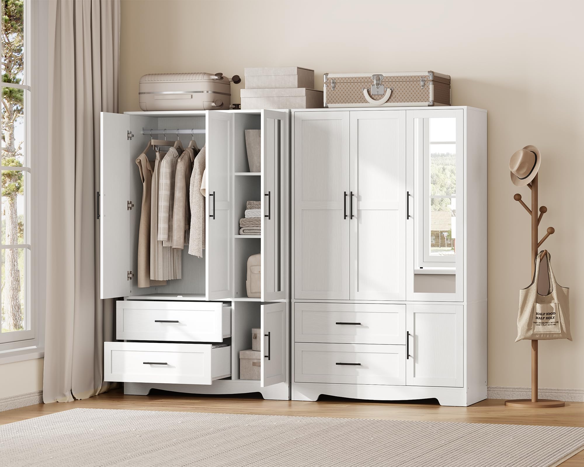 Armoire Wardrobe Closet with Mirror and Hanging Rod