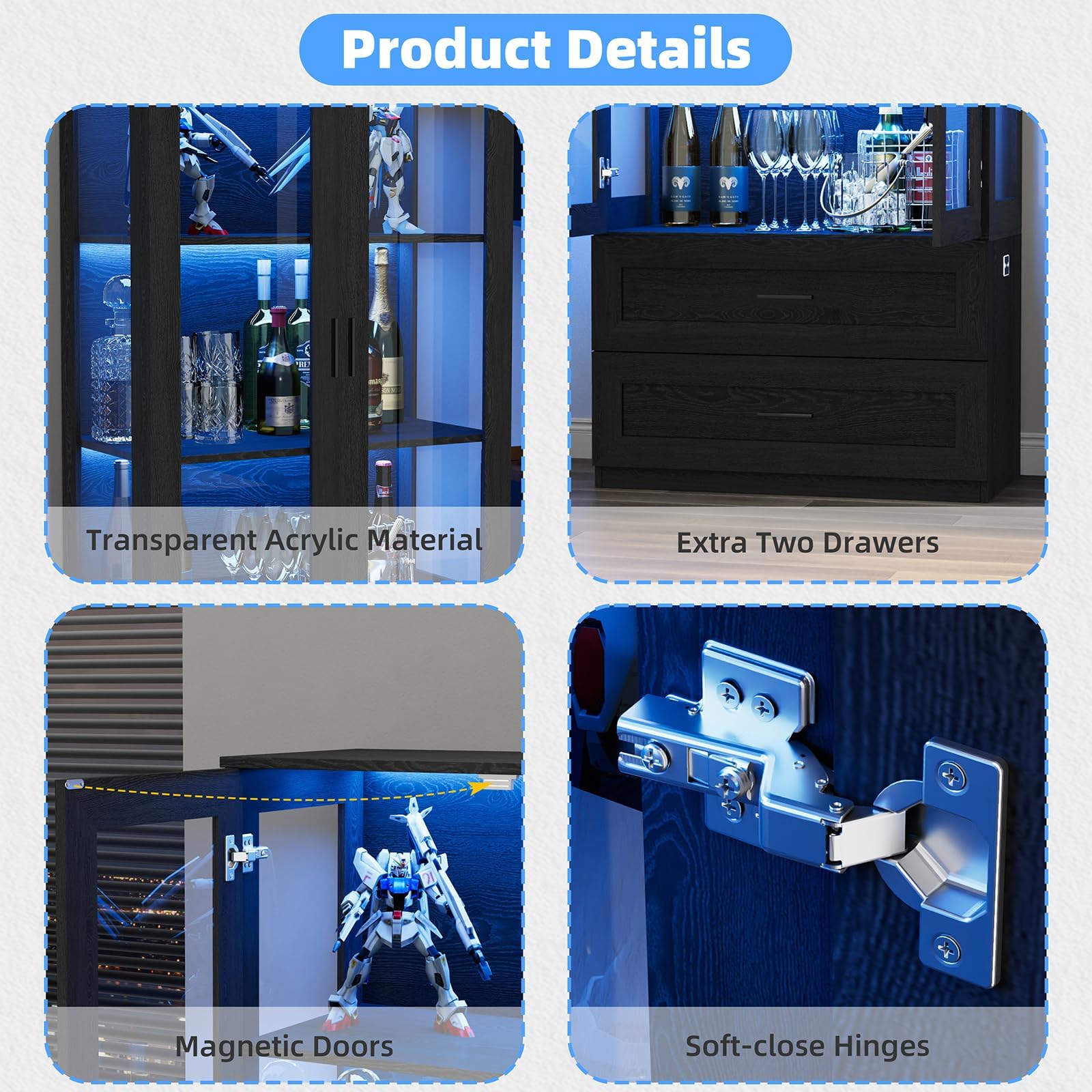 Display Cabinet with LED Lights and Motion Sensor