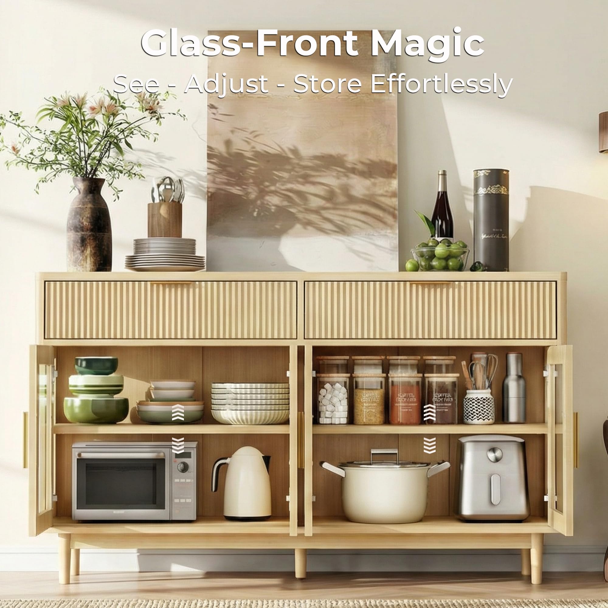 59" Sideboard Buffet Cabinet with Glass Doors and Drawers