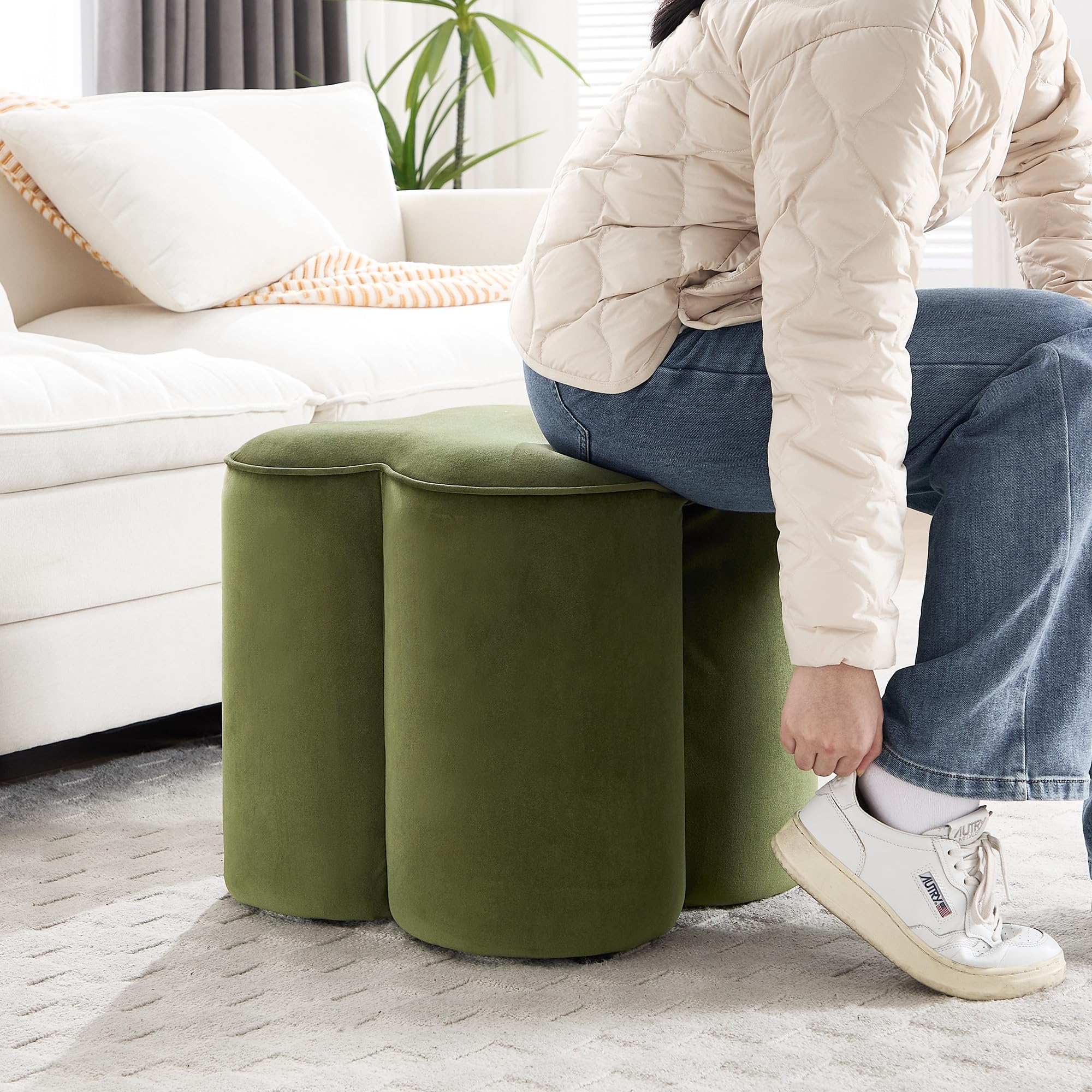 Velvet Flower Pouf Ottoman Set of 2