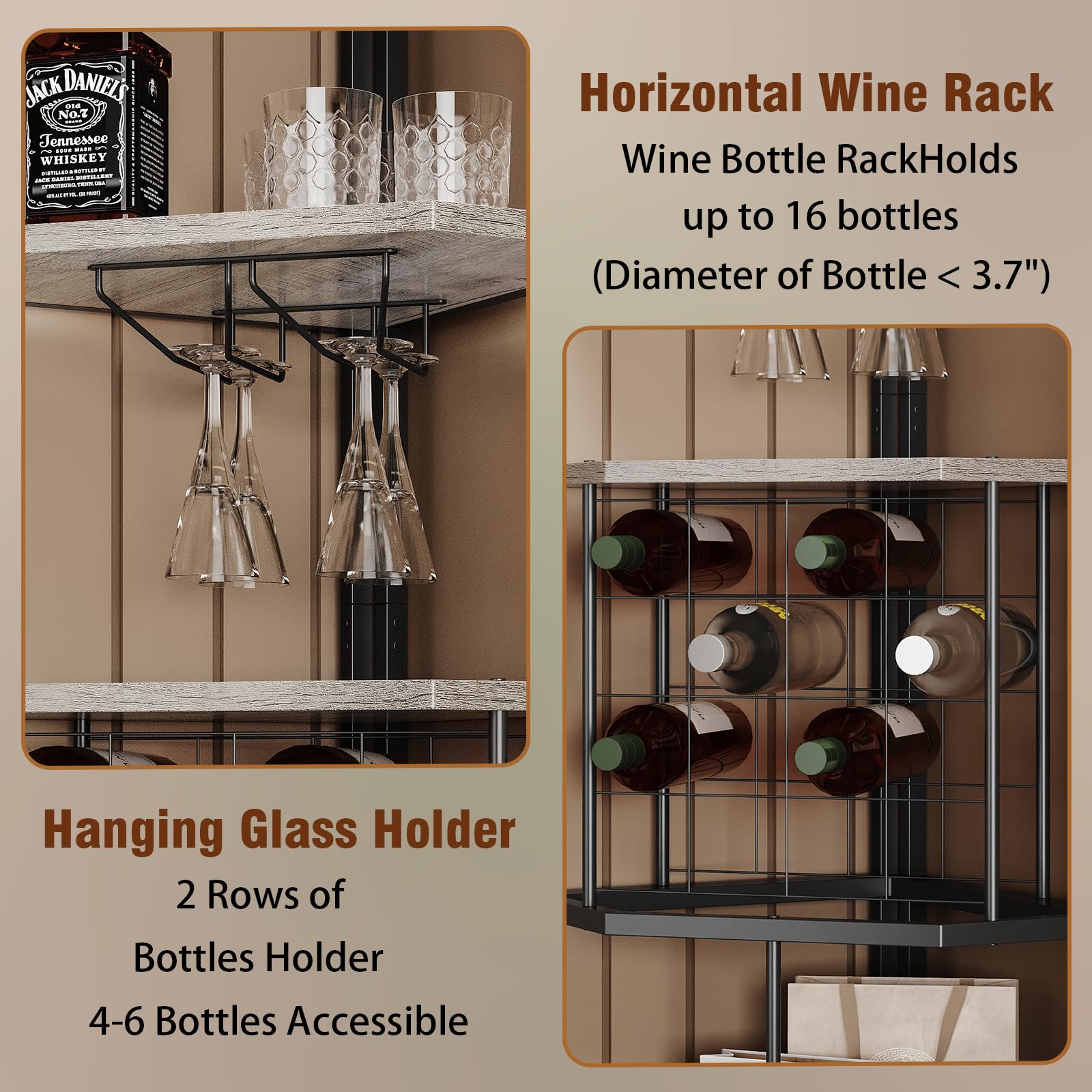 5-Tier Corner Wine Rack with Glass Holder