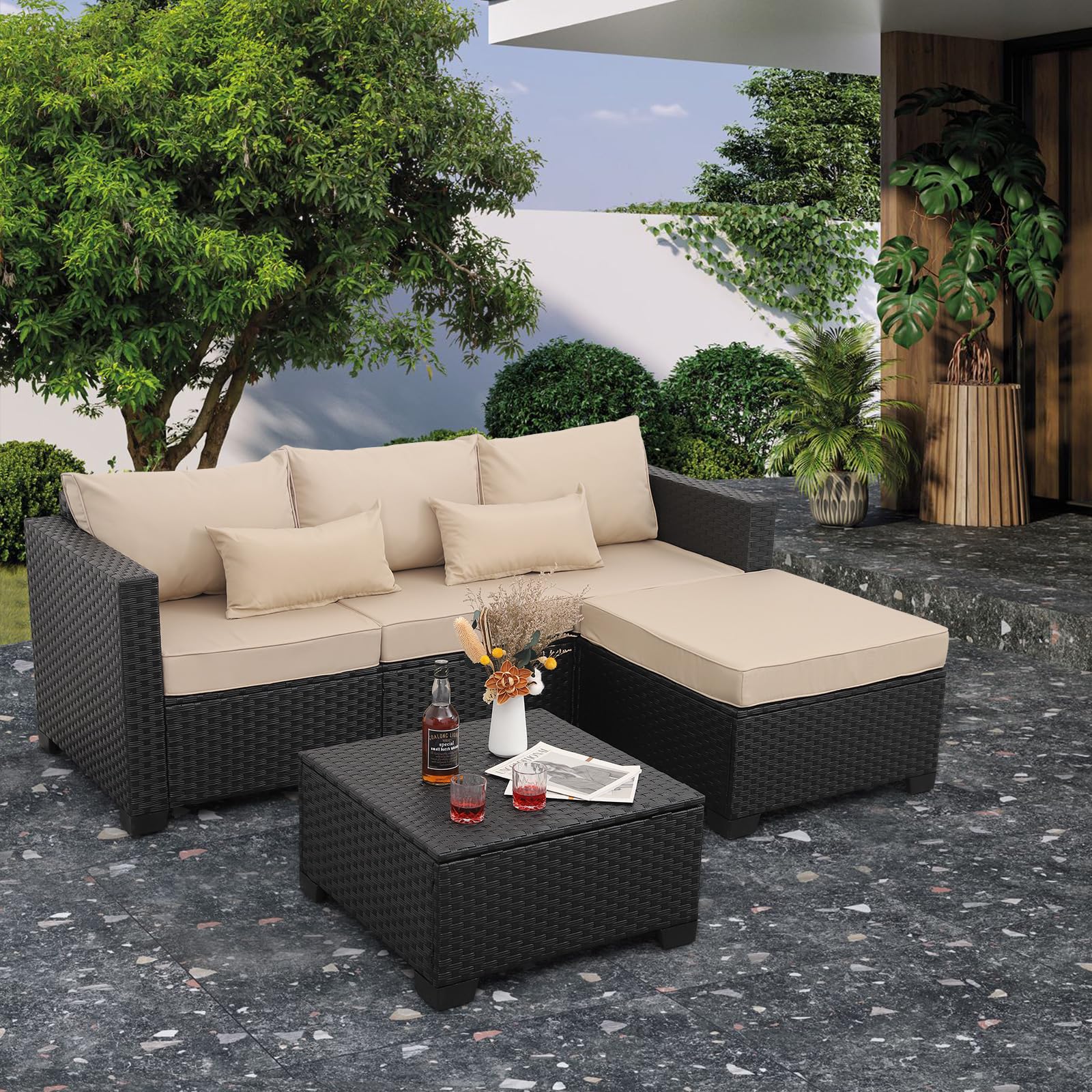 3-Piece Wicker Patio Furniture Set with Storage