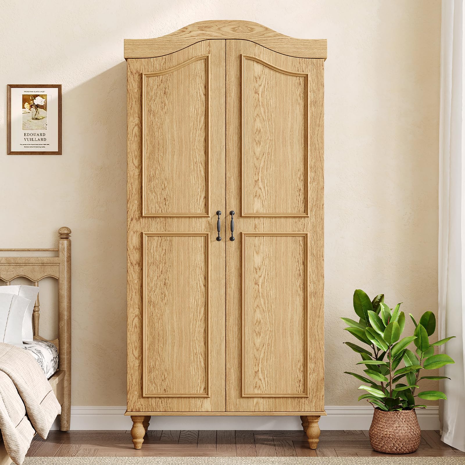 Arched Armoire Wardrobe Closet with 2 Doors and Hanging Rod