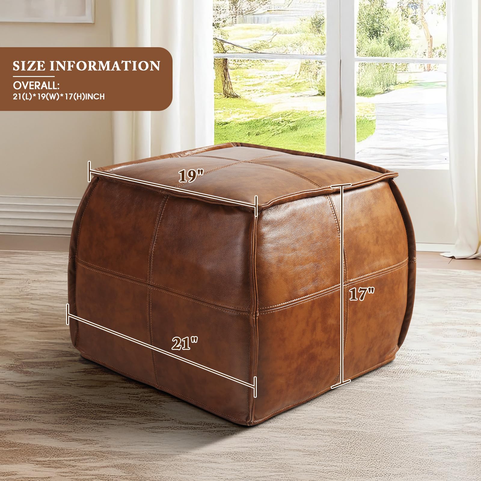 Genuine Leather Square Ottoman Pouf