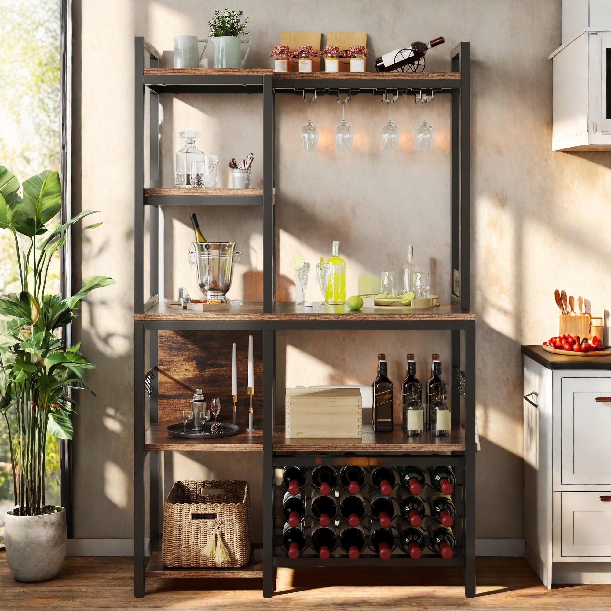 5-Tier Baker's Rack with Power Outlet and Wine Storage