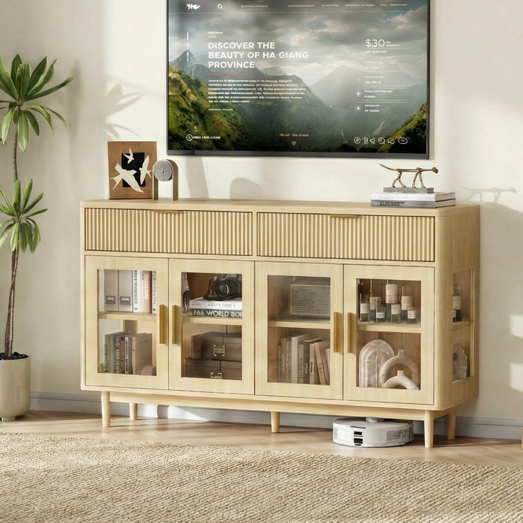 59" Sideboard Buffet Cabinet with Glass Doors and Drawers
