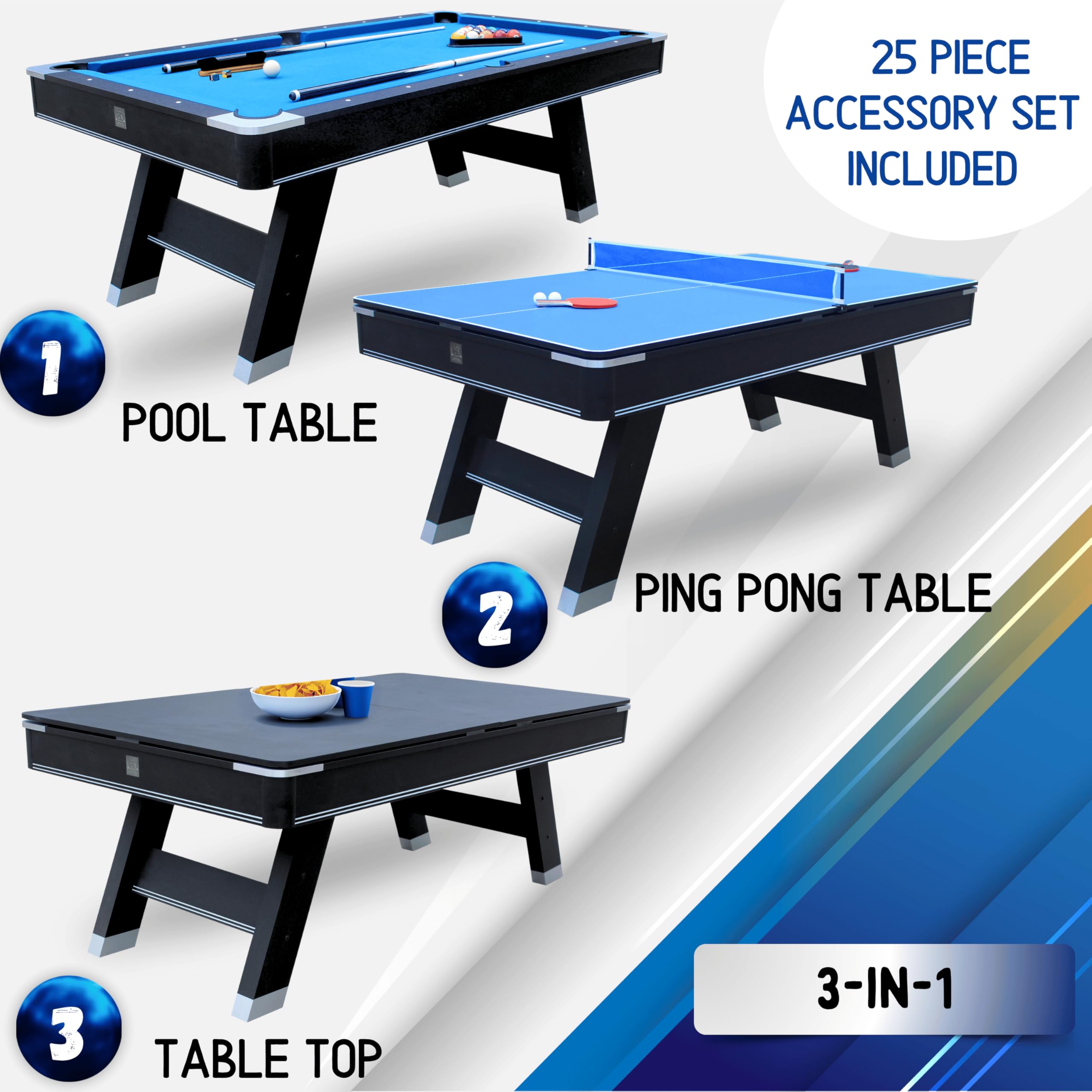 7 ft Multi-Game Table Billiards and Table Tennis