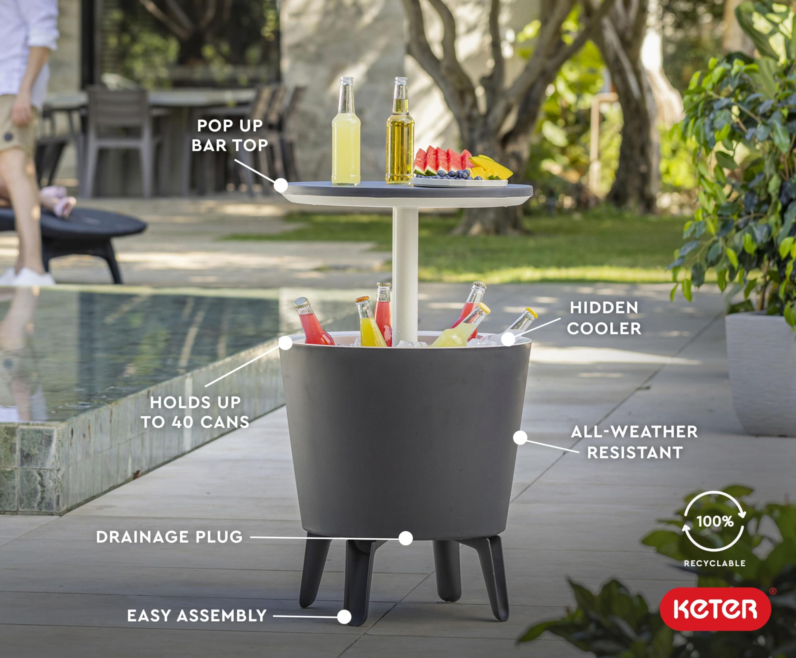 Outdoor Cooler Bar Table with Pop-Up Design and 7.5 Gallon Capacity