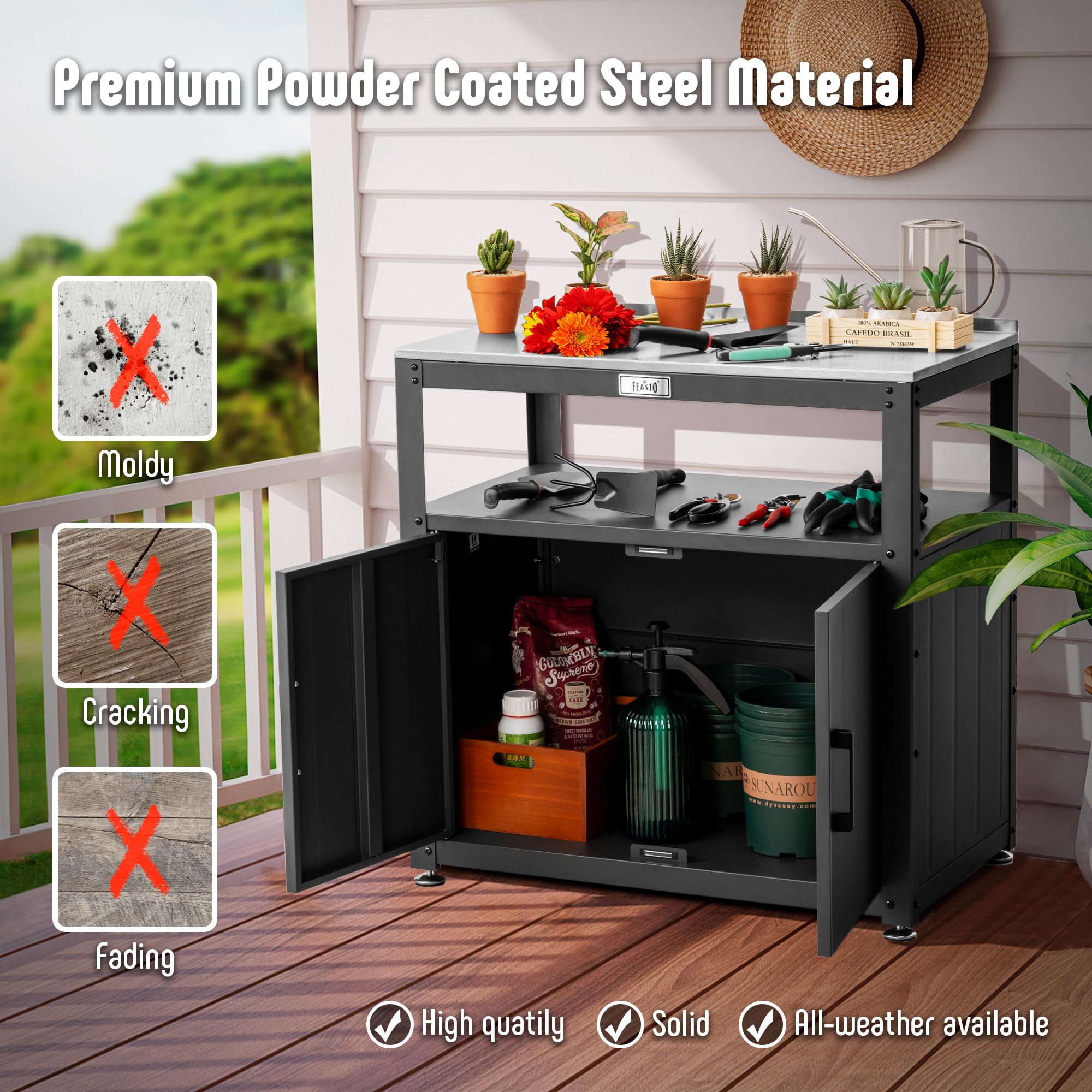 Garden Potting Bench with Storage Cabinet