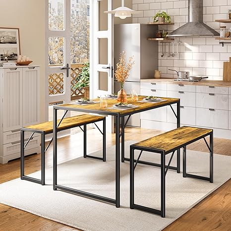 4-Piece Dining Table Set with Benches