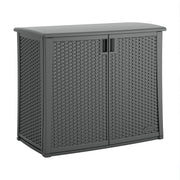 Plastic Outdoor Storage Cabinet - Waterproof Wicker Resin - Cool Gray