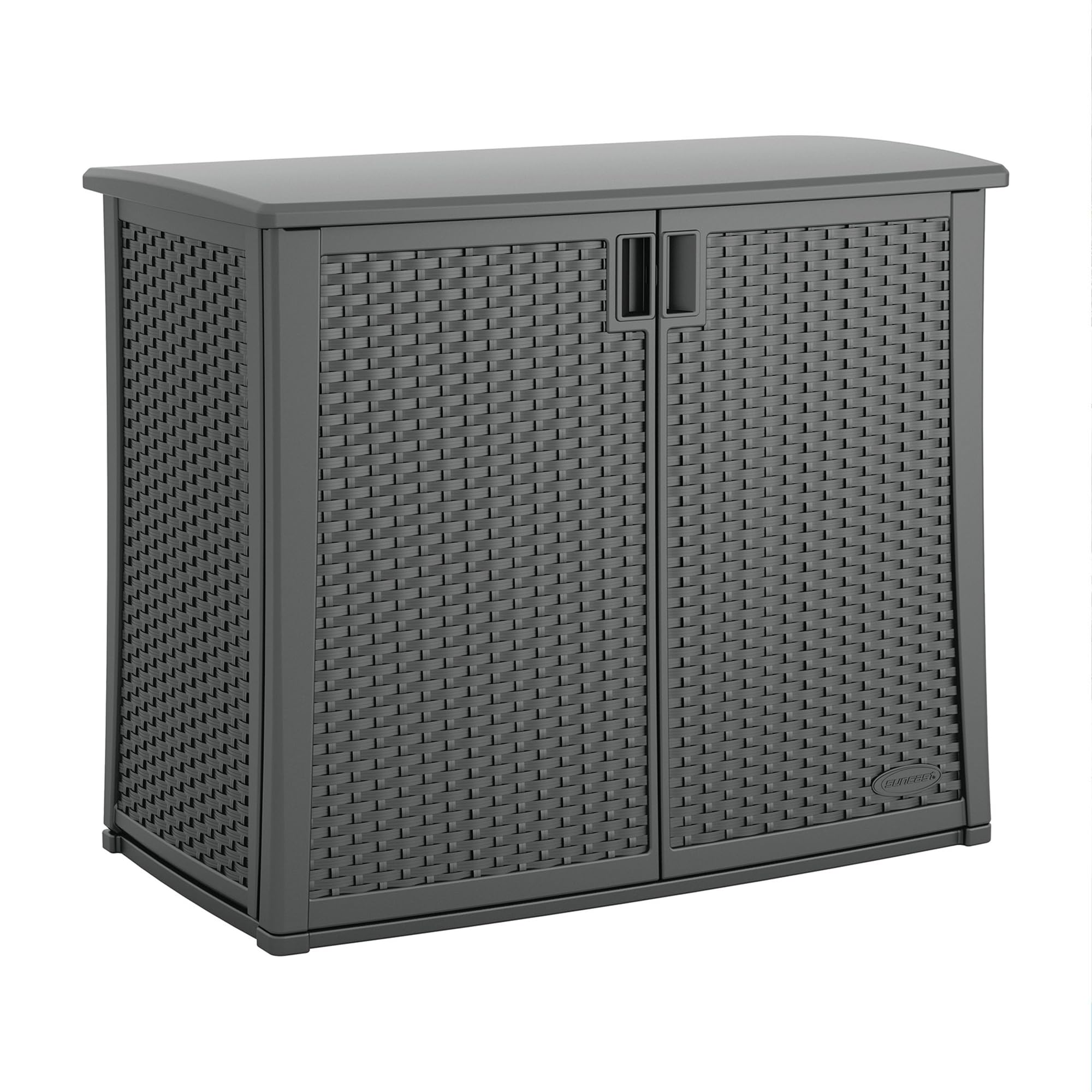 Plastic Outdoor Storage Cabinet - Waterproof Wicker Resin - Cool Gray