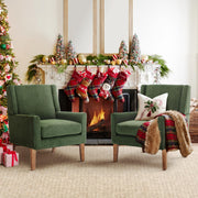 Mid-Century Modern Wingback Accent Chair Set of 2 - Green Chenille Upholstered