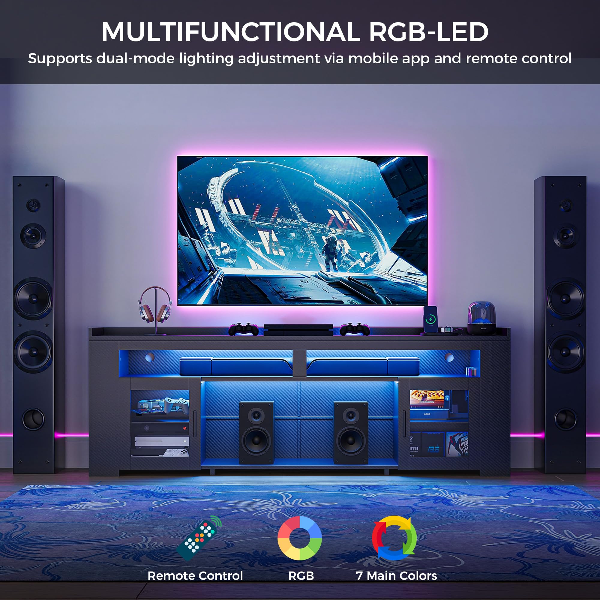 LED TV Stand with Charging Station & RGB Lighting