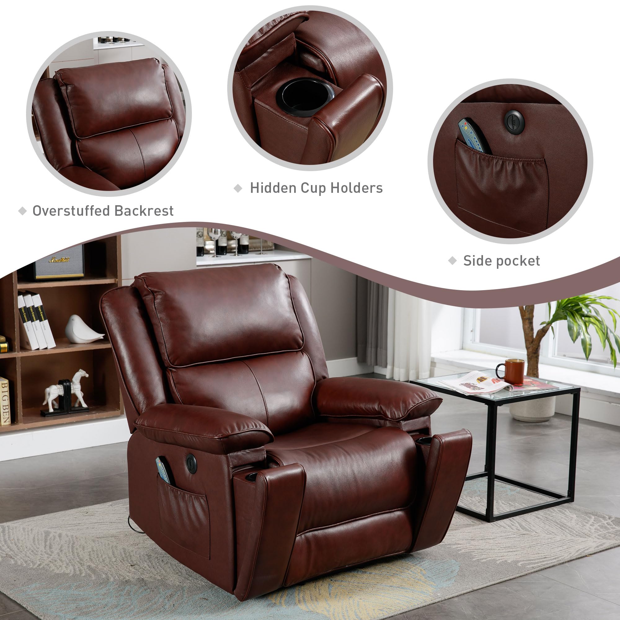 Genuine Leather Lift Recliner Chair with Heat and Massage