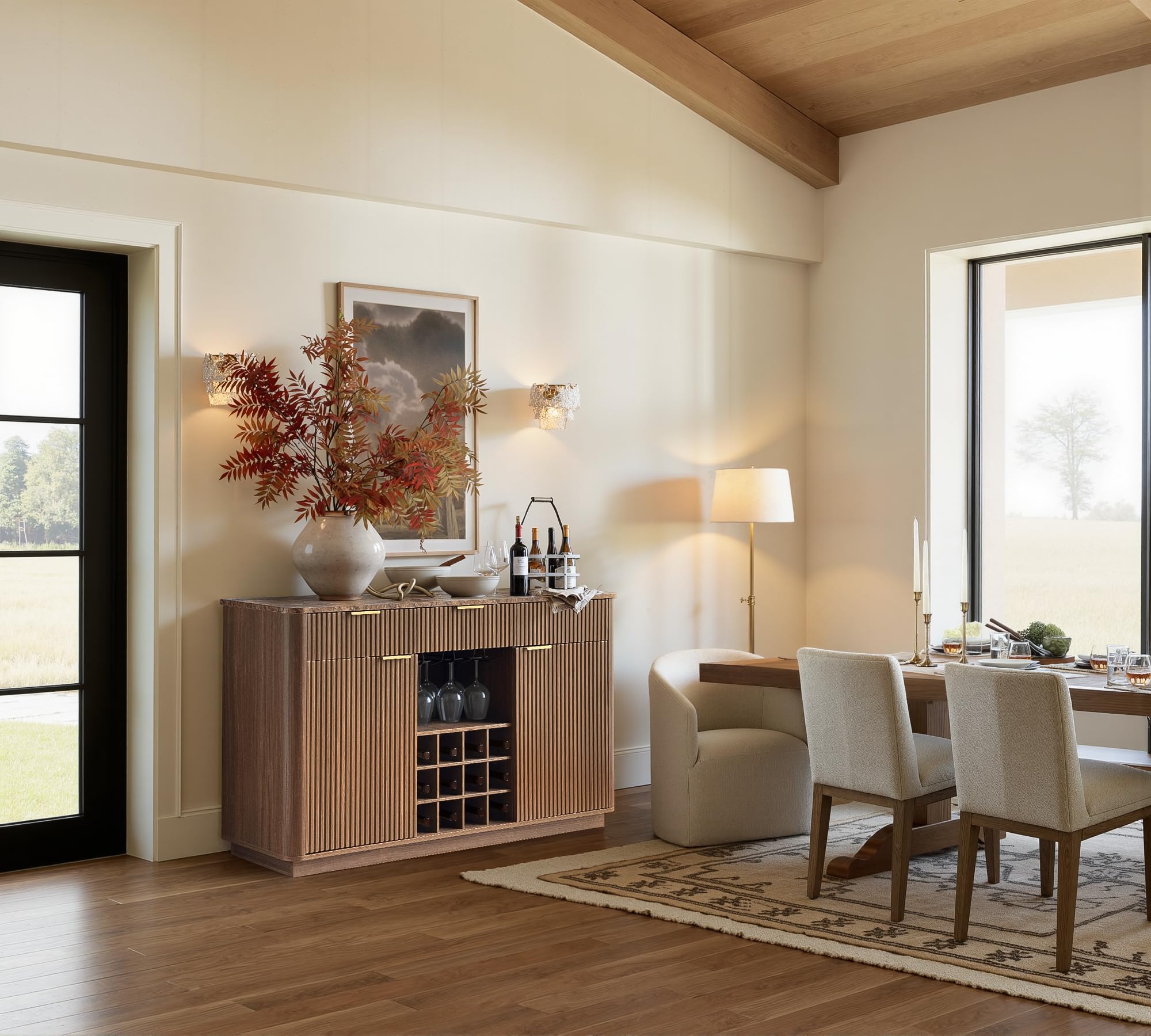 59" Fluted Sideboard Buffet Cabinet with Faux Marble Top