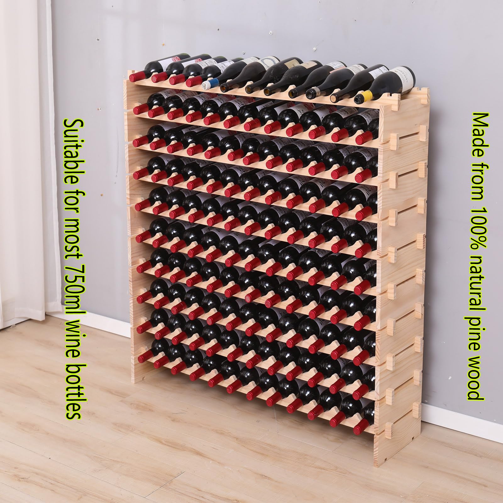 120 Bottle Pine Wine Rack Cabinet Floor Standing Stackable Storage Display