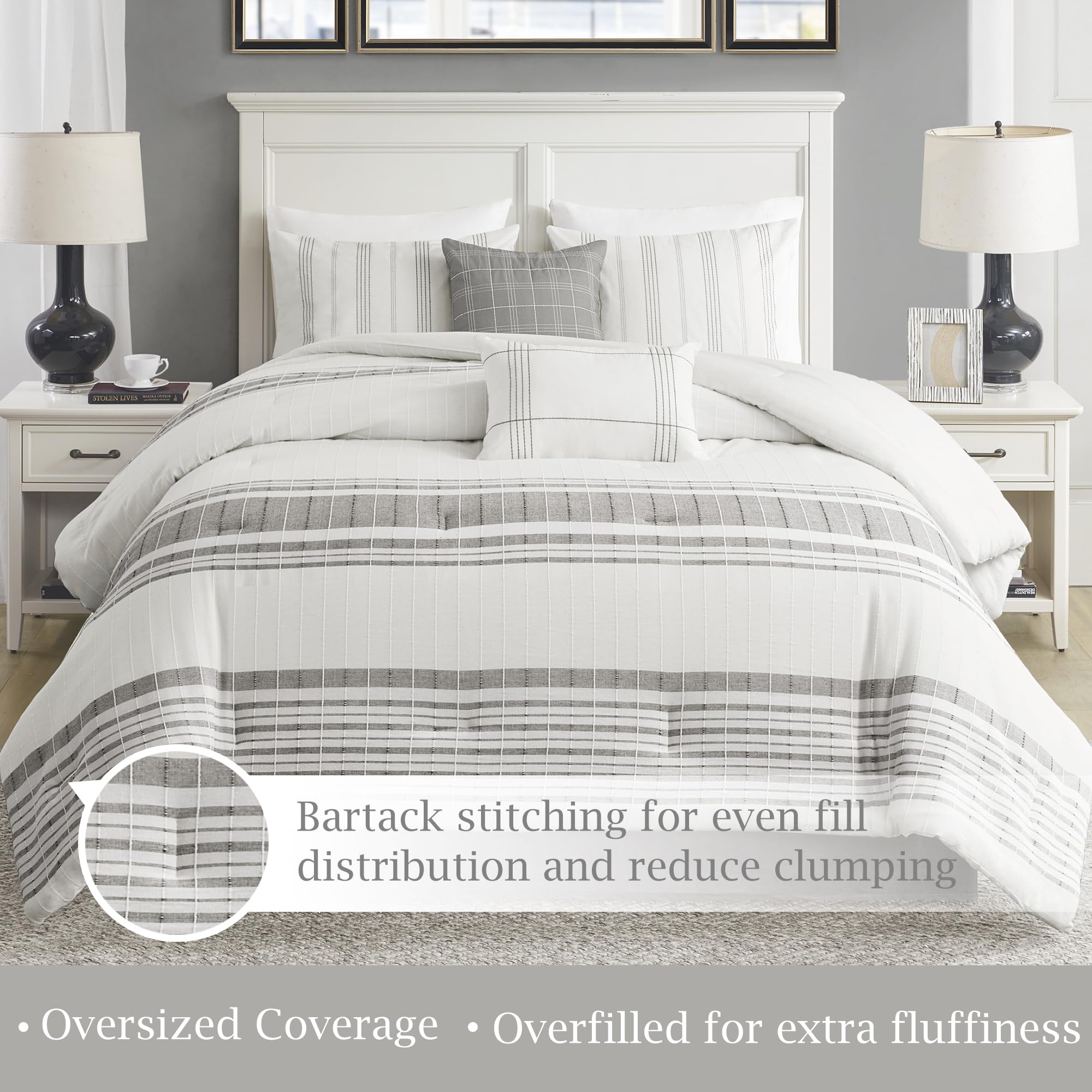 Morgan Cotton Comforter Set - King Size Striped Jacquard Bedding