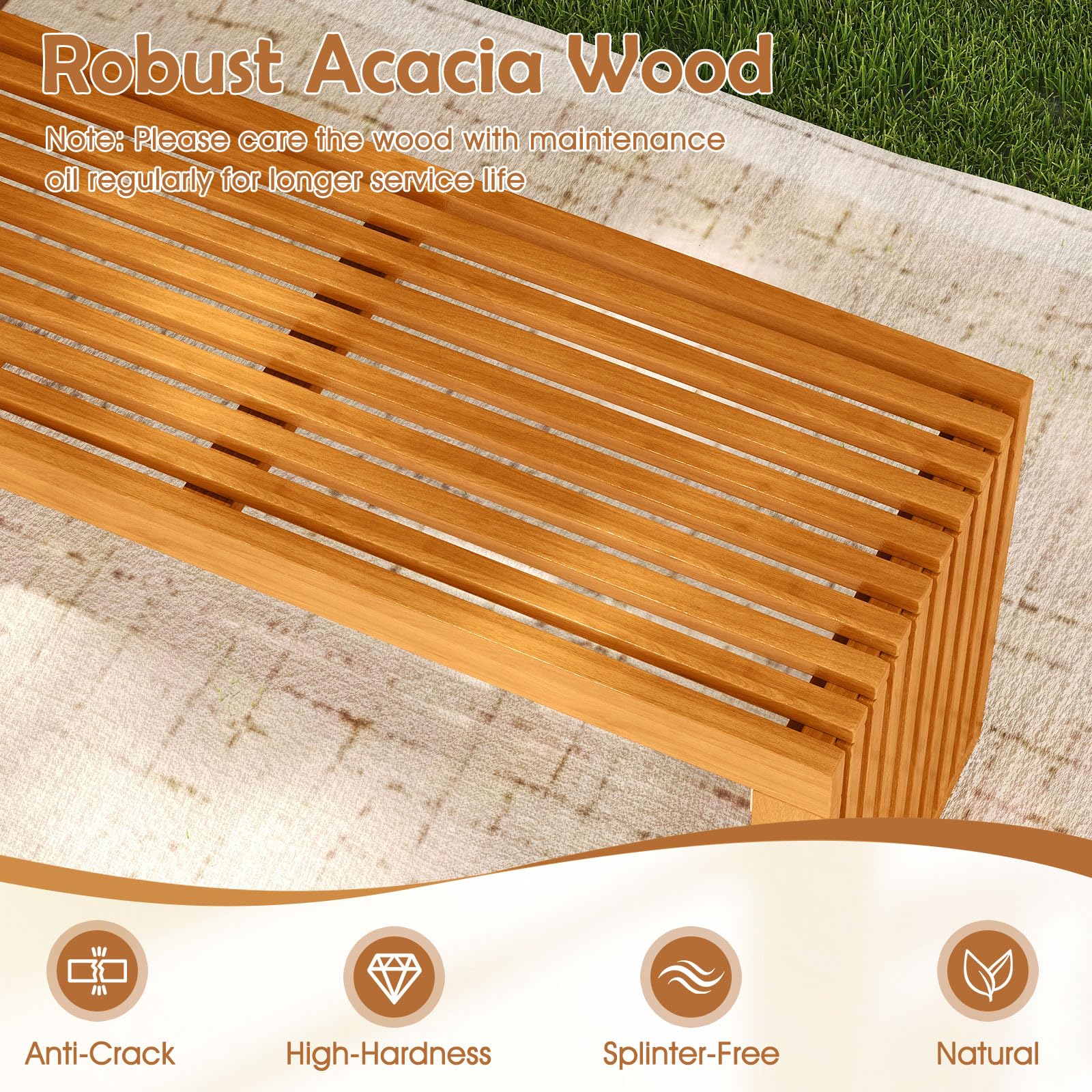 Acacia Wood Patio Bench 36 Inch Outdoor Seating