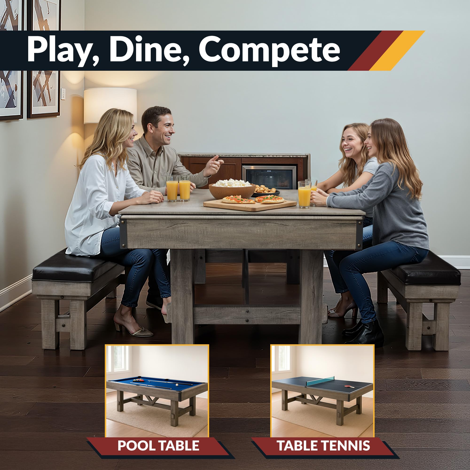 7-Foot 3-in-1 Pool Table with Benches