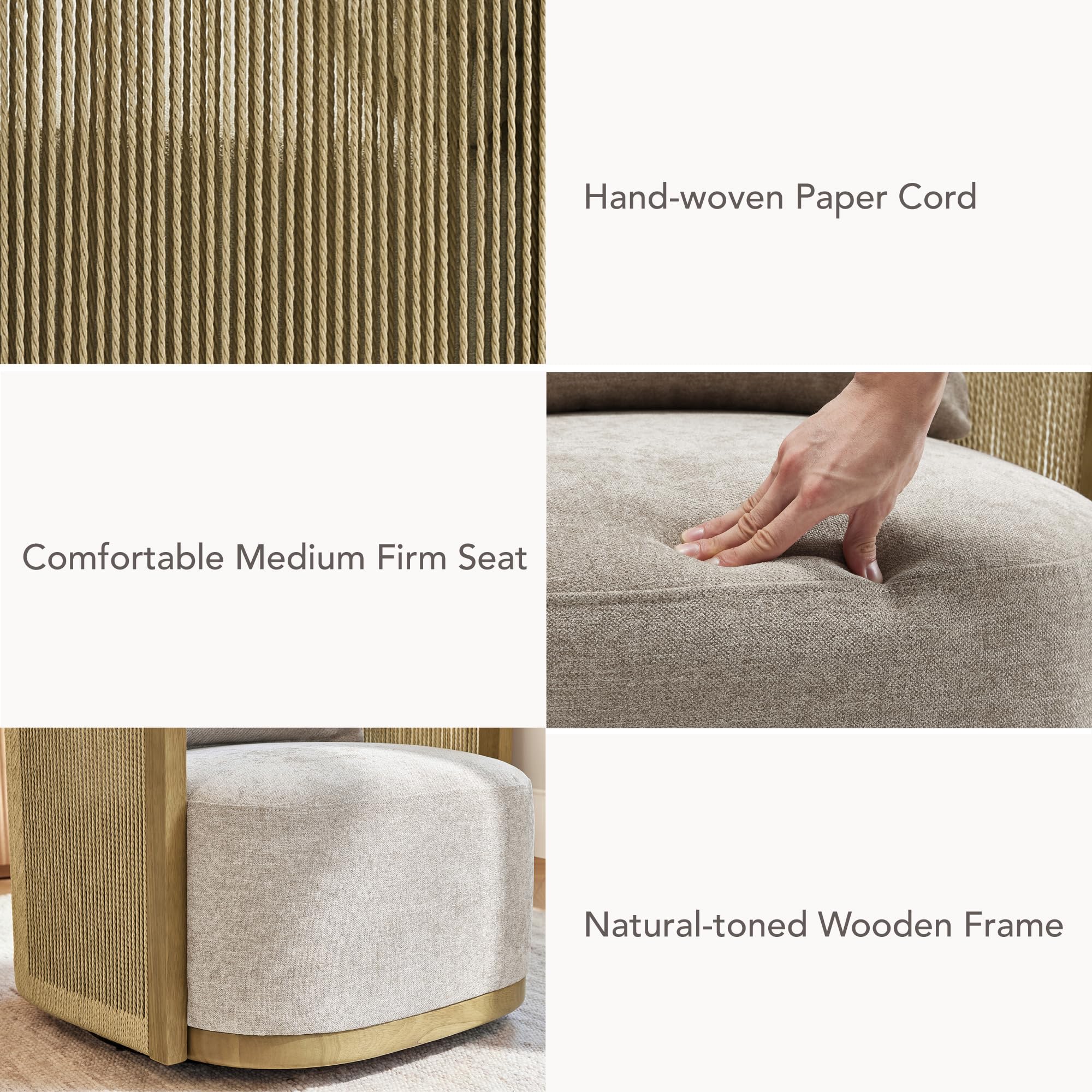 Braid Swivel Accent Chair with Paper Cord and Wood Frame