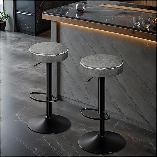 Swivel Bar Stools Set of 2 Black Adjustable Counter Height