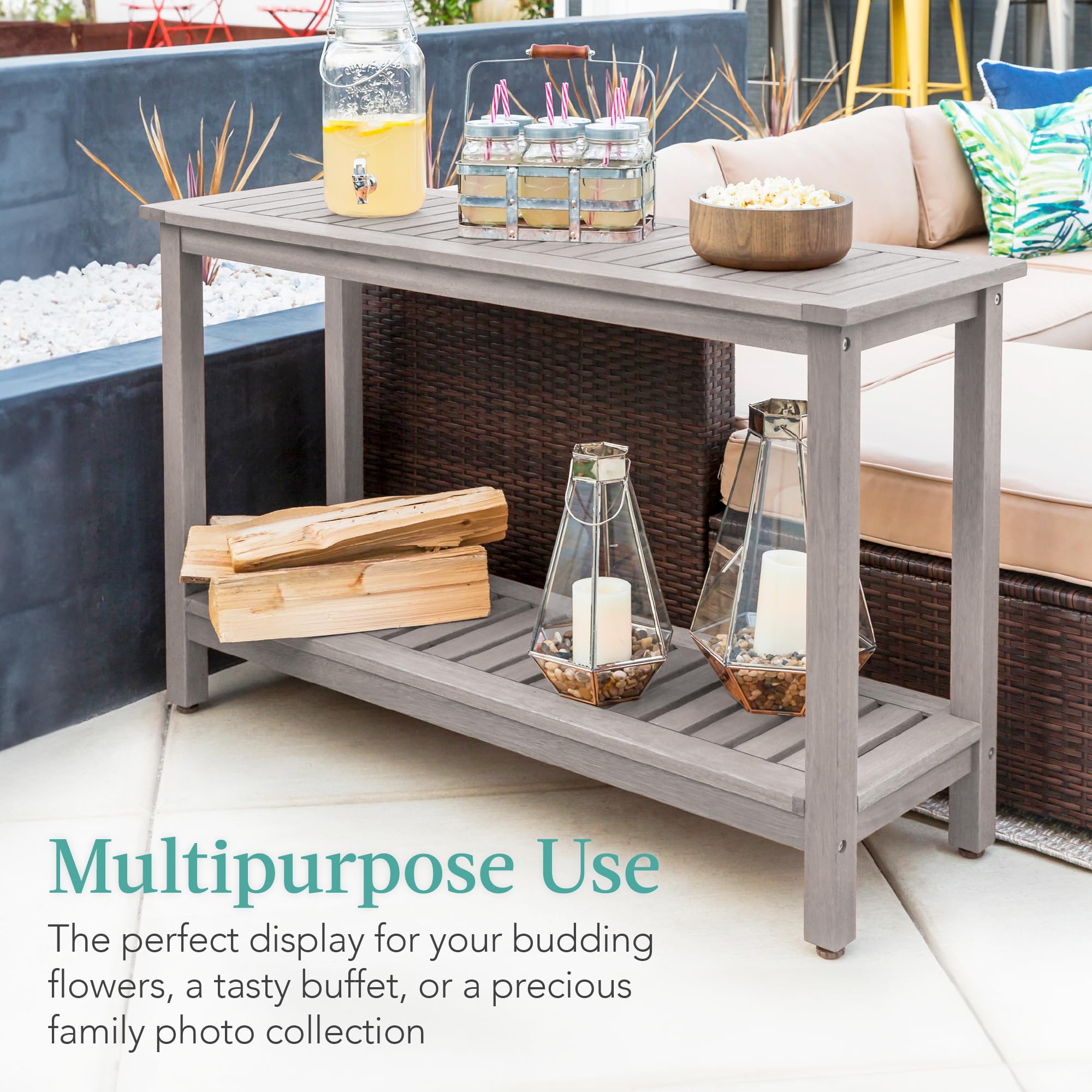 48-Inch Eucalyptus Wooden Console Table with 2 Shelves