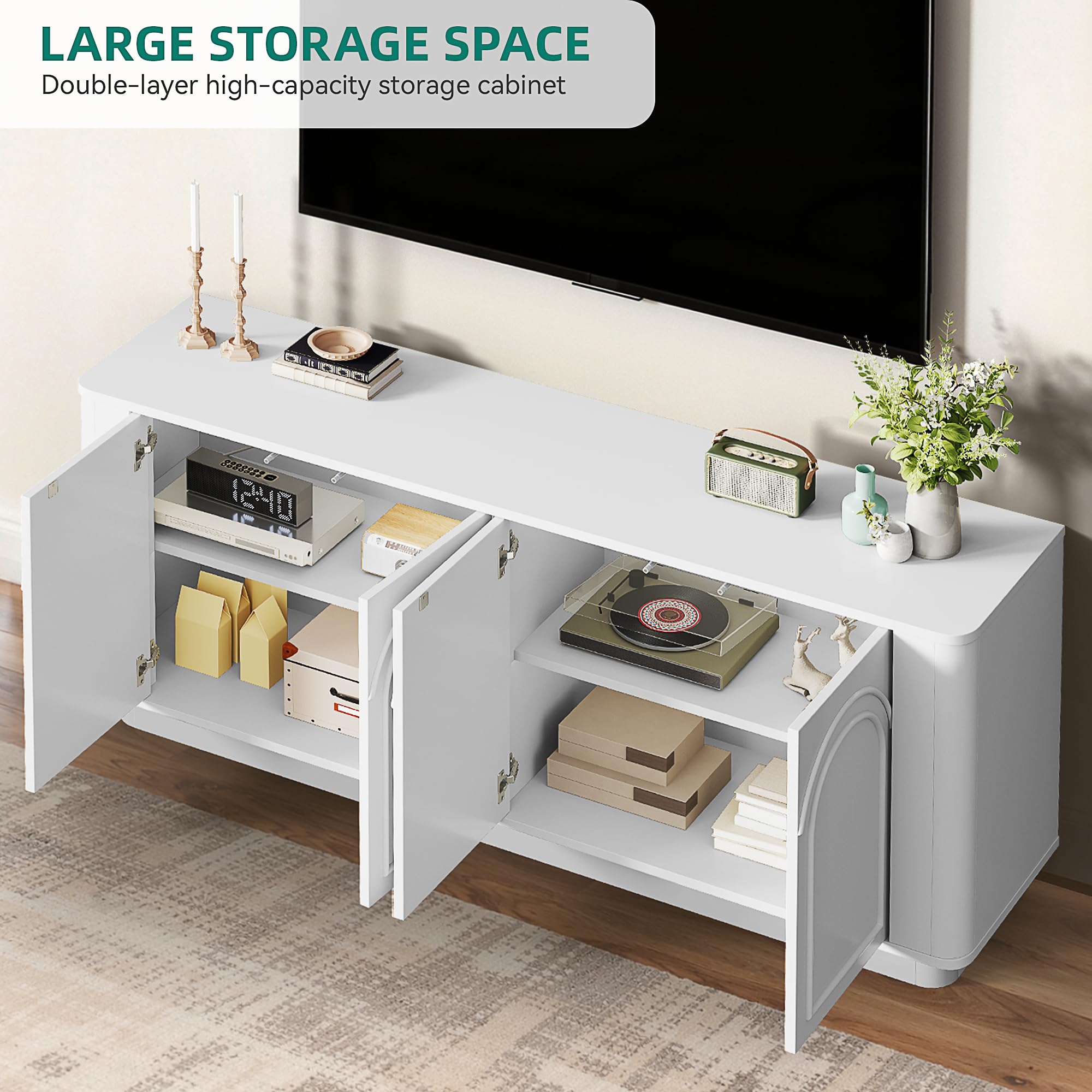 70-Inch TV Stand with Storage - Modern Entertainment Center White