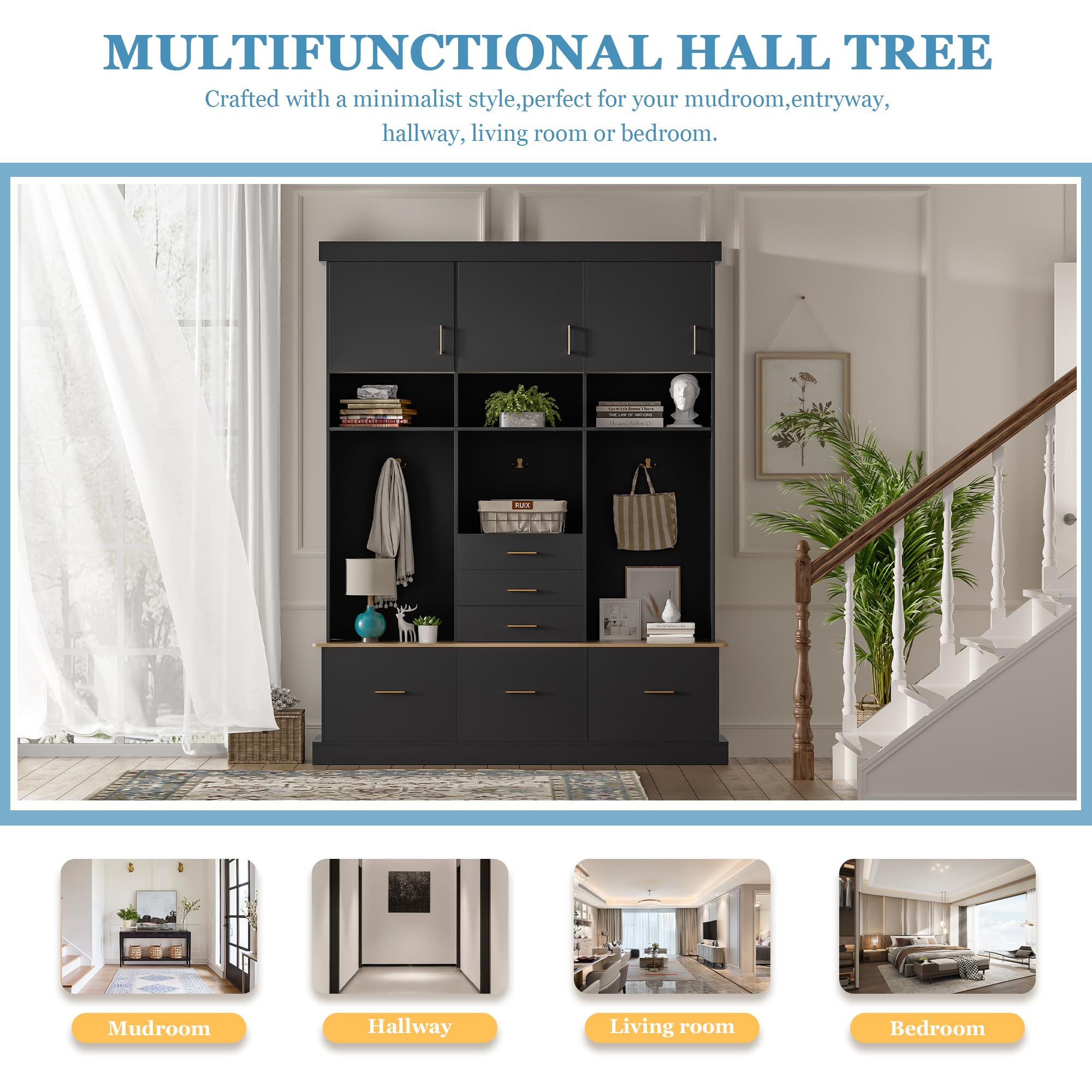 5-in-1 Hall Tree with Bench and Storage