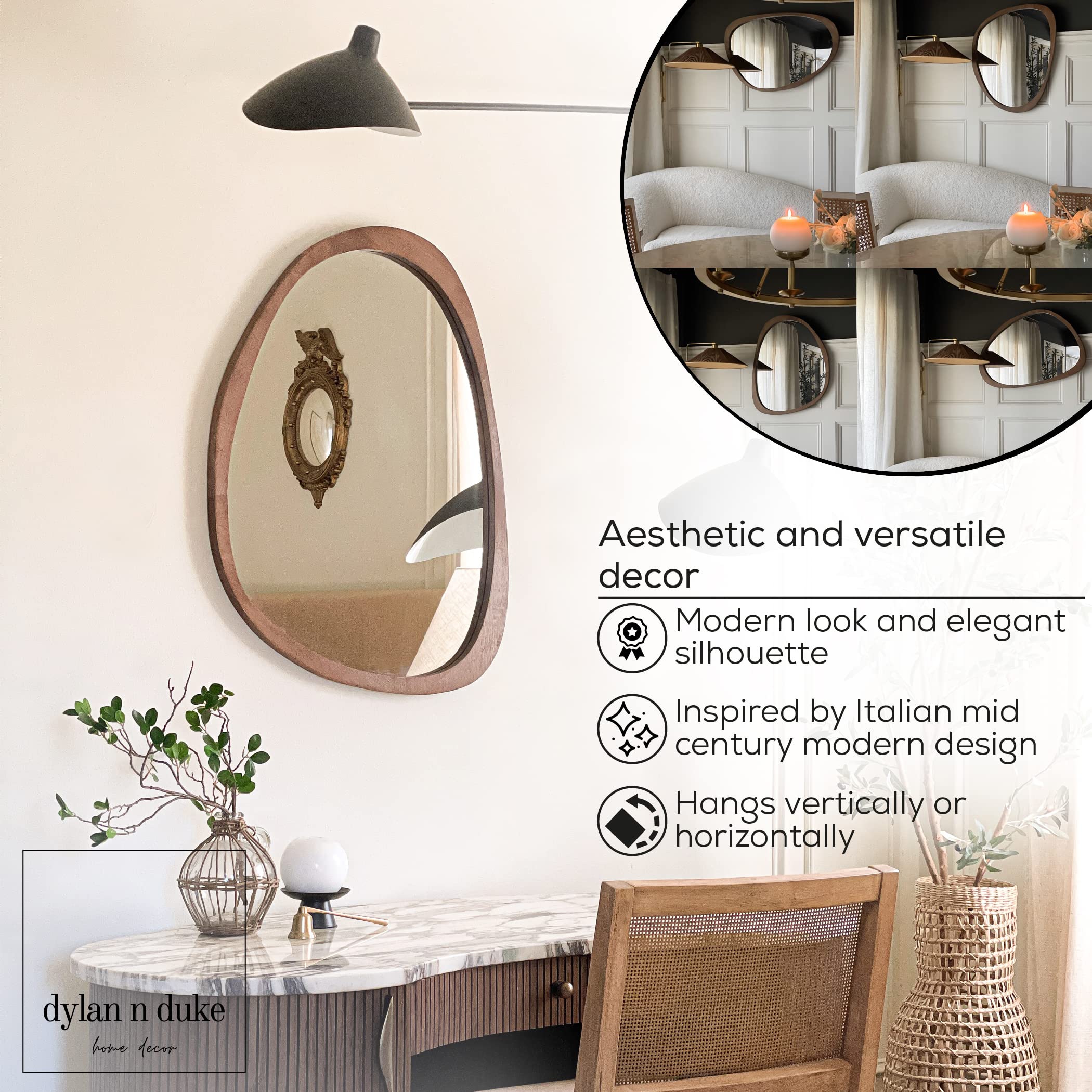 Asymmetrical Wood Frame Wall Mirror
