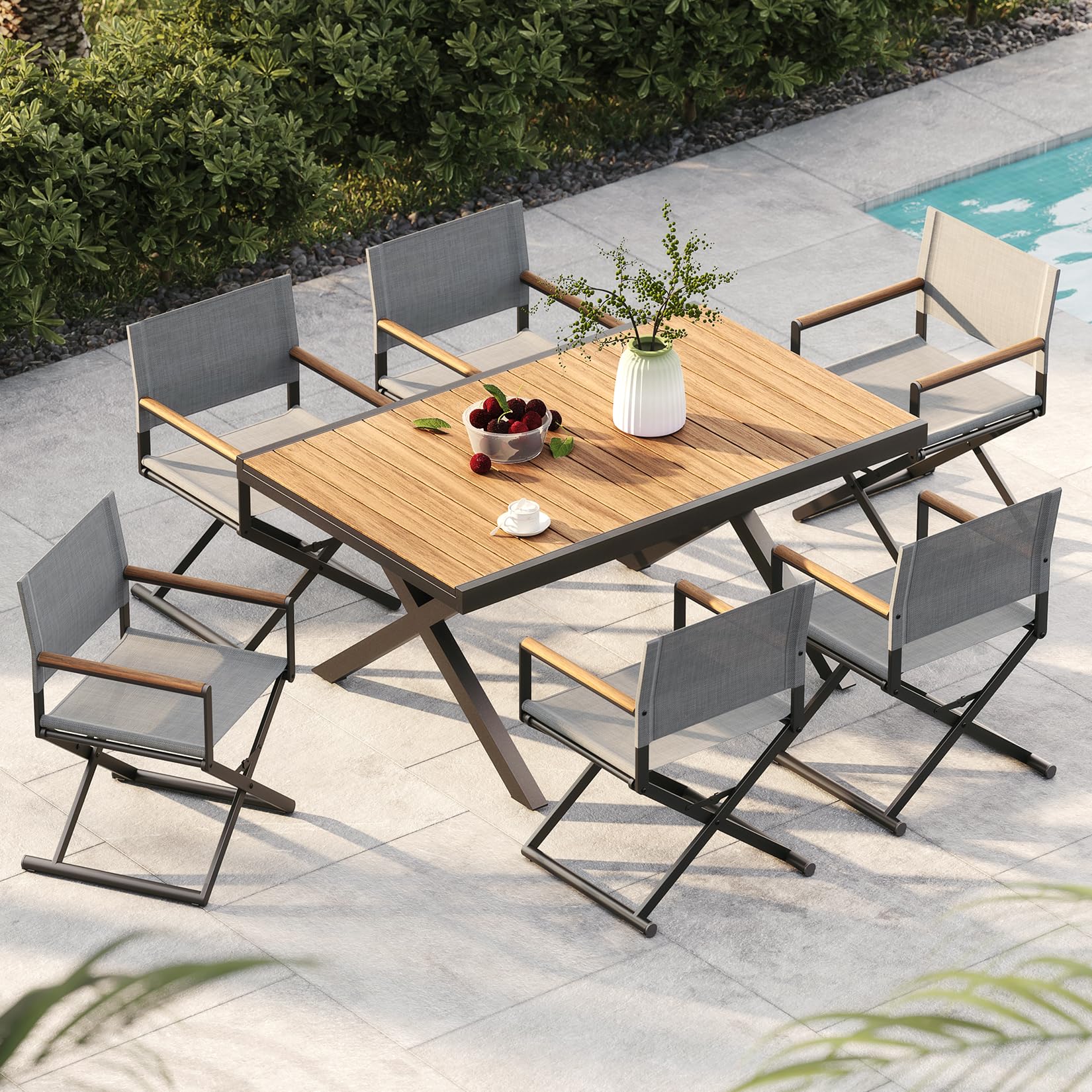 Grand patio Expandable Patio Dining Table, Extra Large 94.5" L x 37" W Outdoor Dining Table for 6-10 Person Wood Grain Rectangular Patio Table with E-Coating for Garden Porch Deck, Black