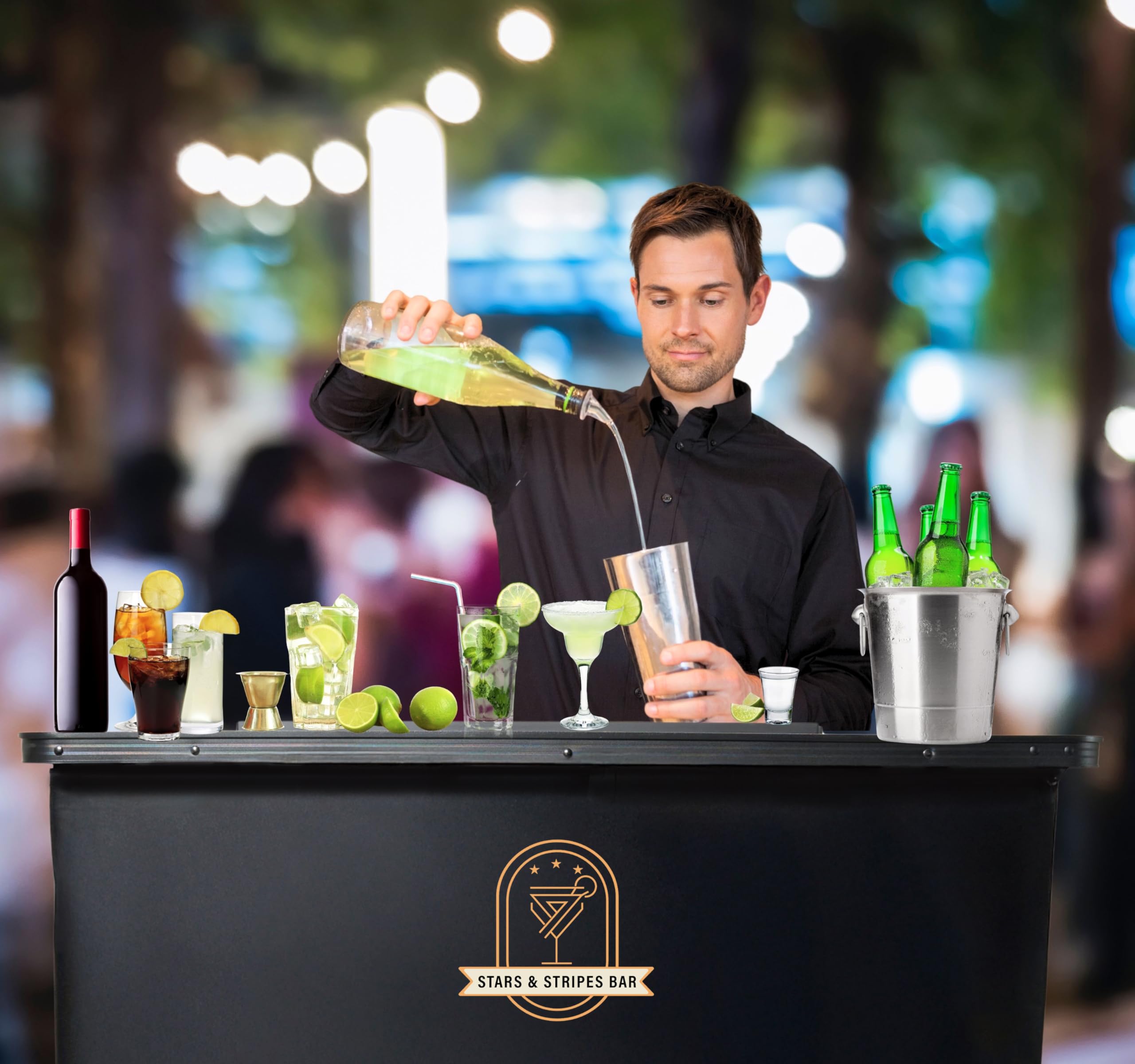 Portable Bar Station with Black Skirt